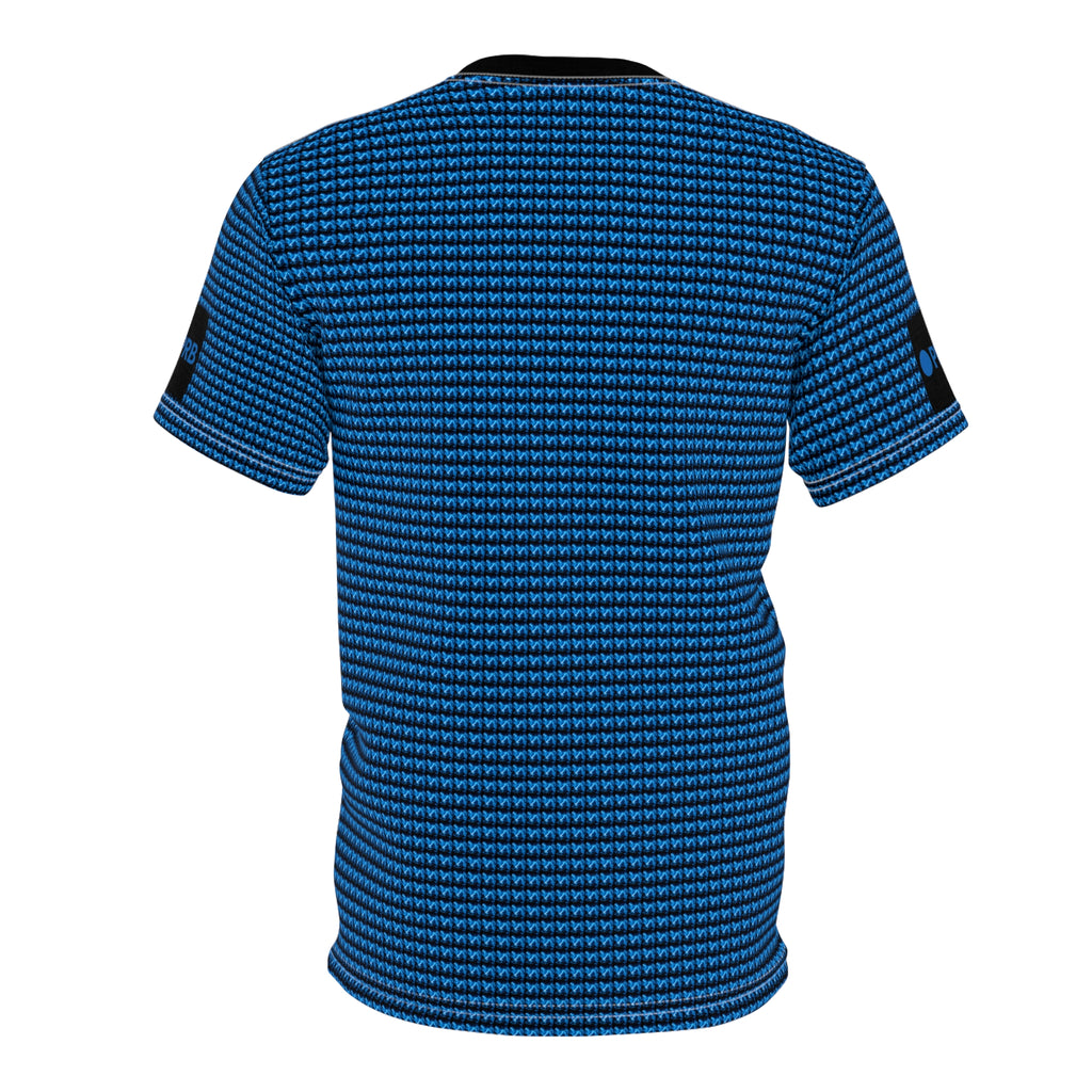 Blue Geometric Knit Pattern Tee | All-Over Print Shirt by Power Runs Black