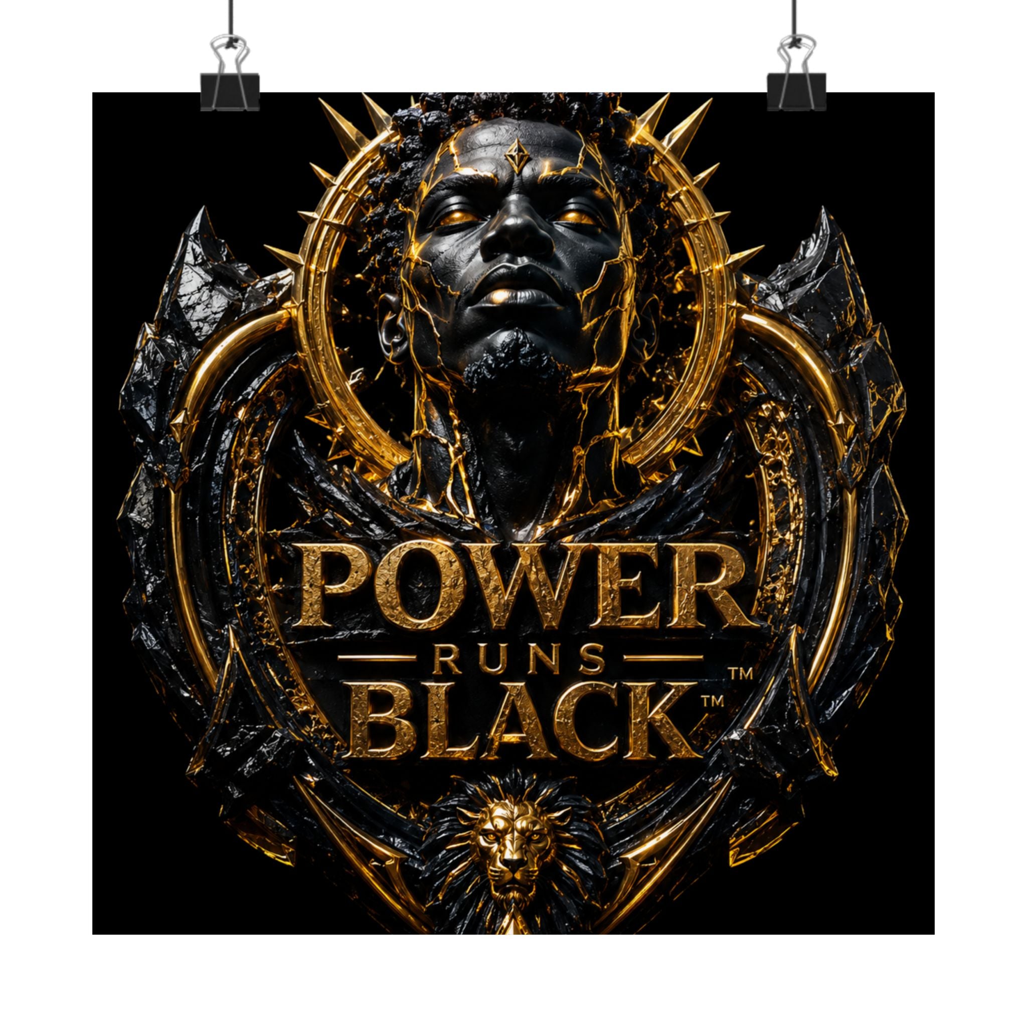 Power Runs Black Matte Poster — Gold & Black Regal Wall Art by Power Runs Black