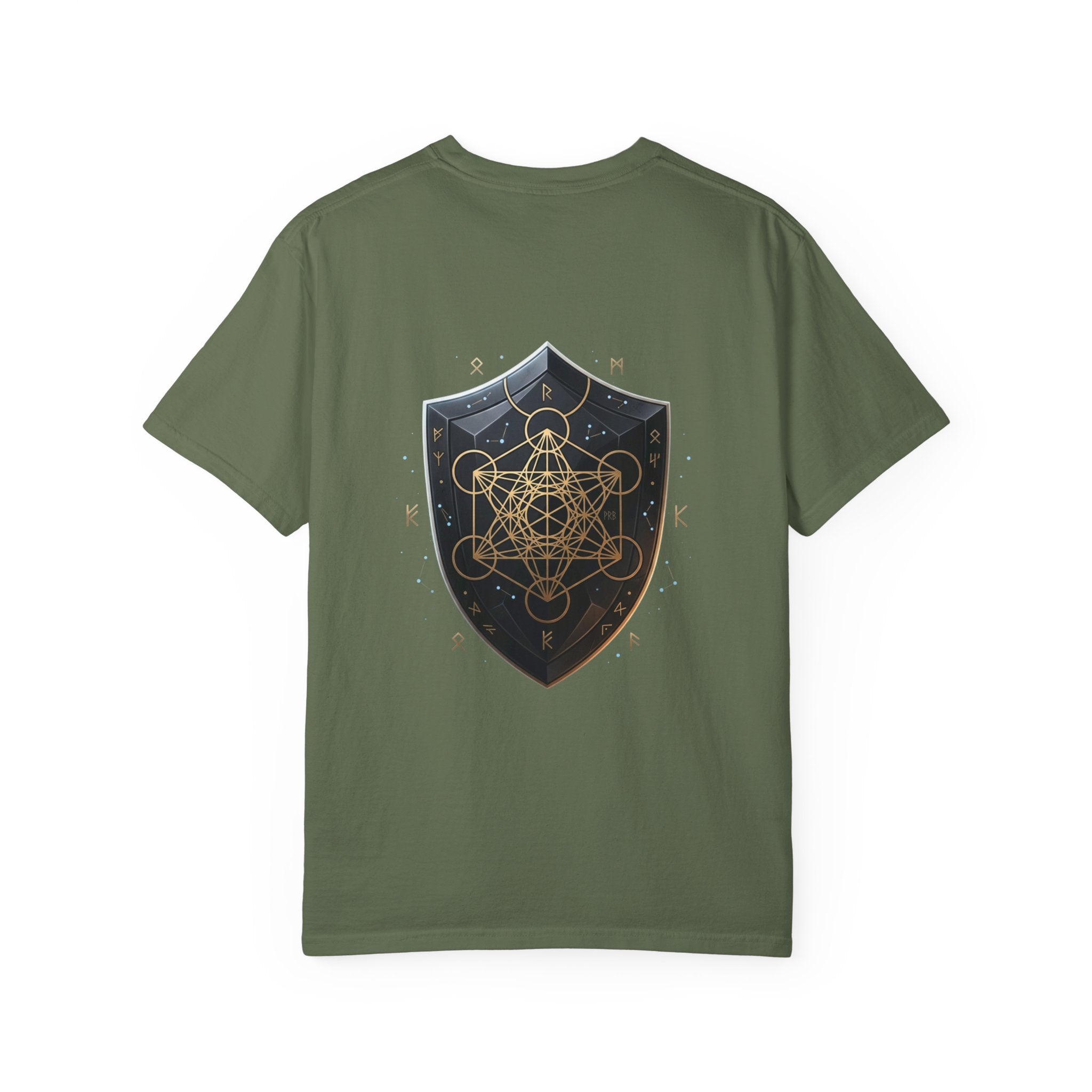 Power Runs Black Mystic Compass Disc T-Shirt — Geometric Gold & Black Emblem Tee by Printify