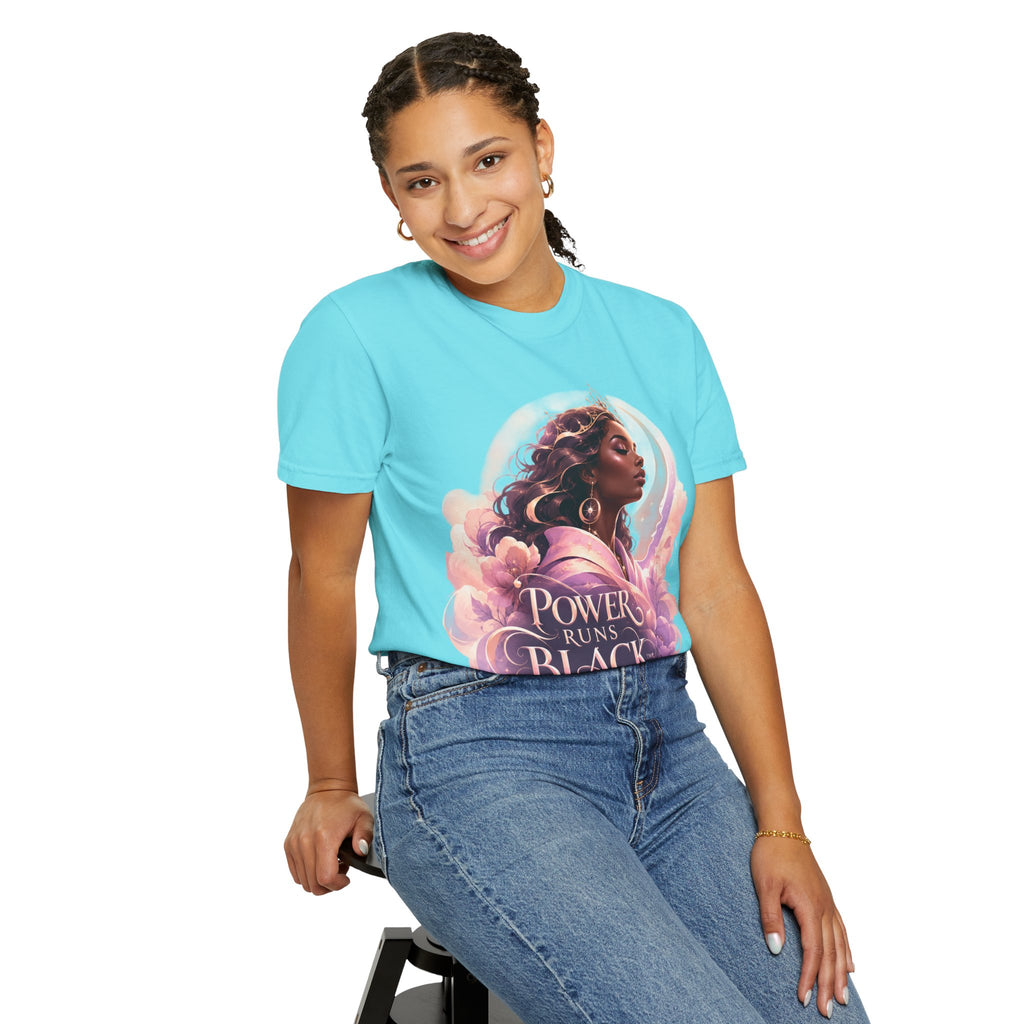 Power Runs Black graphic tee | Black woman portrait, Afro empowerment shirt by Power Runs Black