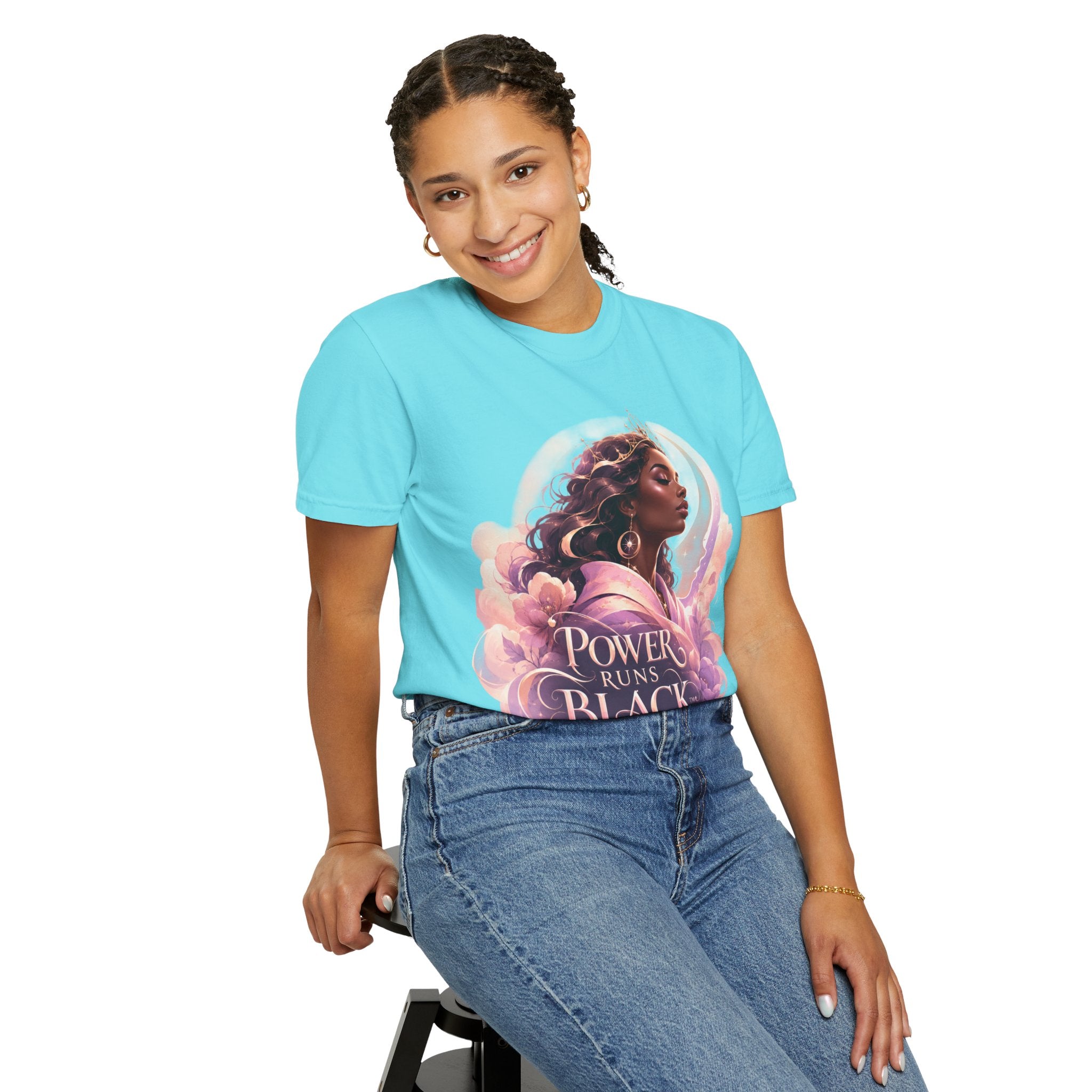 Power Runs Black graphic tee | Black woman portrait, Afro empowerment shirt by Power Runs Black