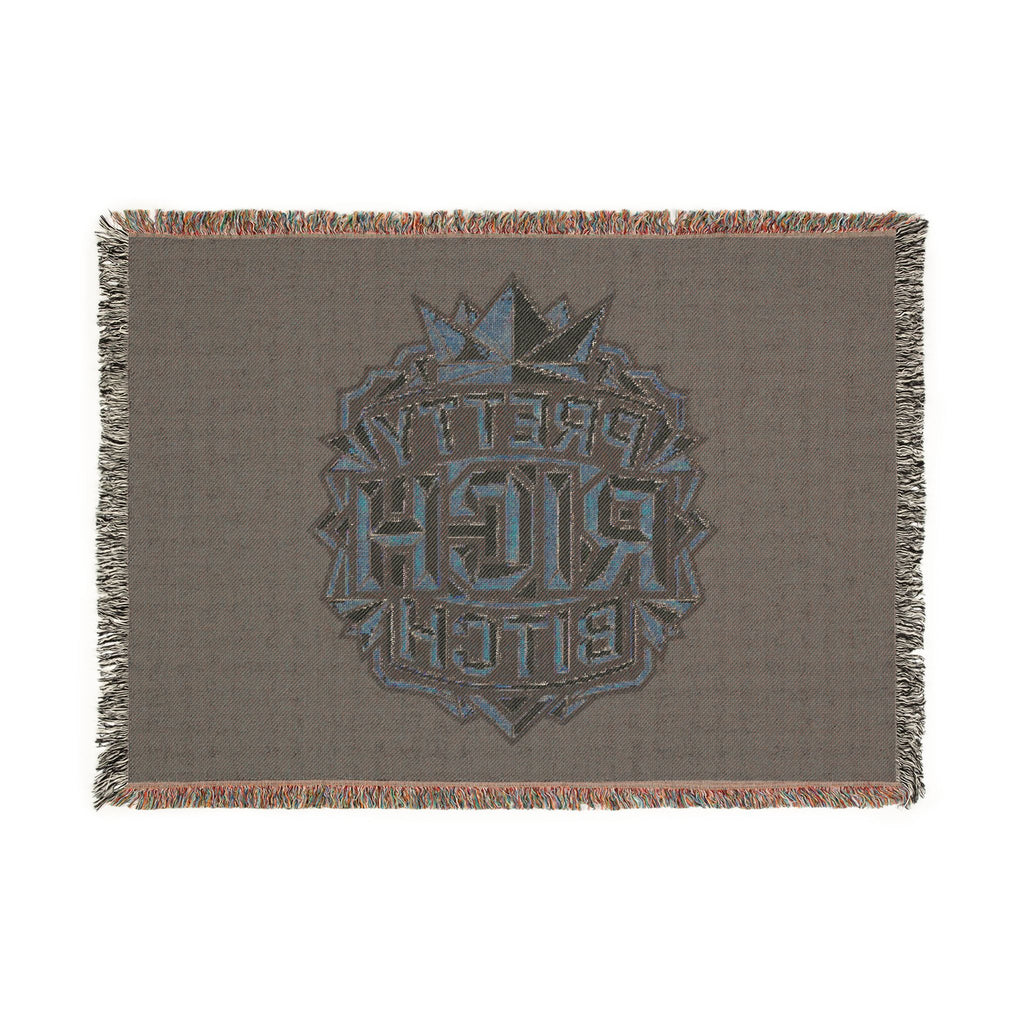Power Runs Black PRB Pretty Rich Bitch Southwestern Aztec Pattern Woven Blanket | Tribal Throw, Geometric Fringe by Printify