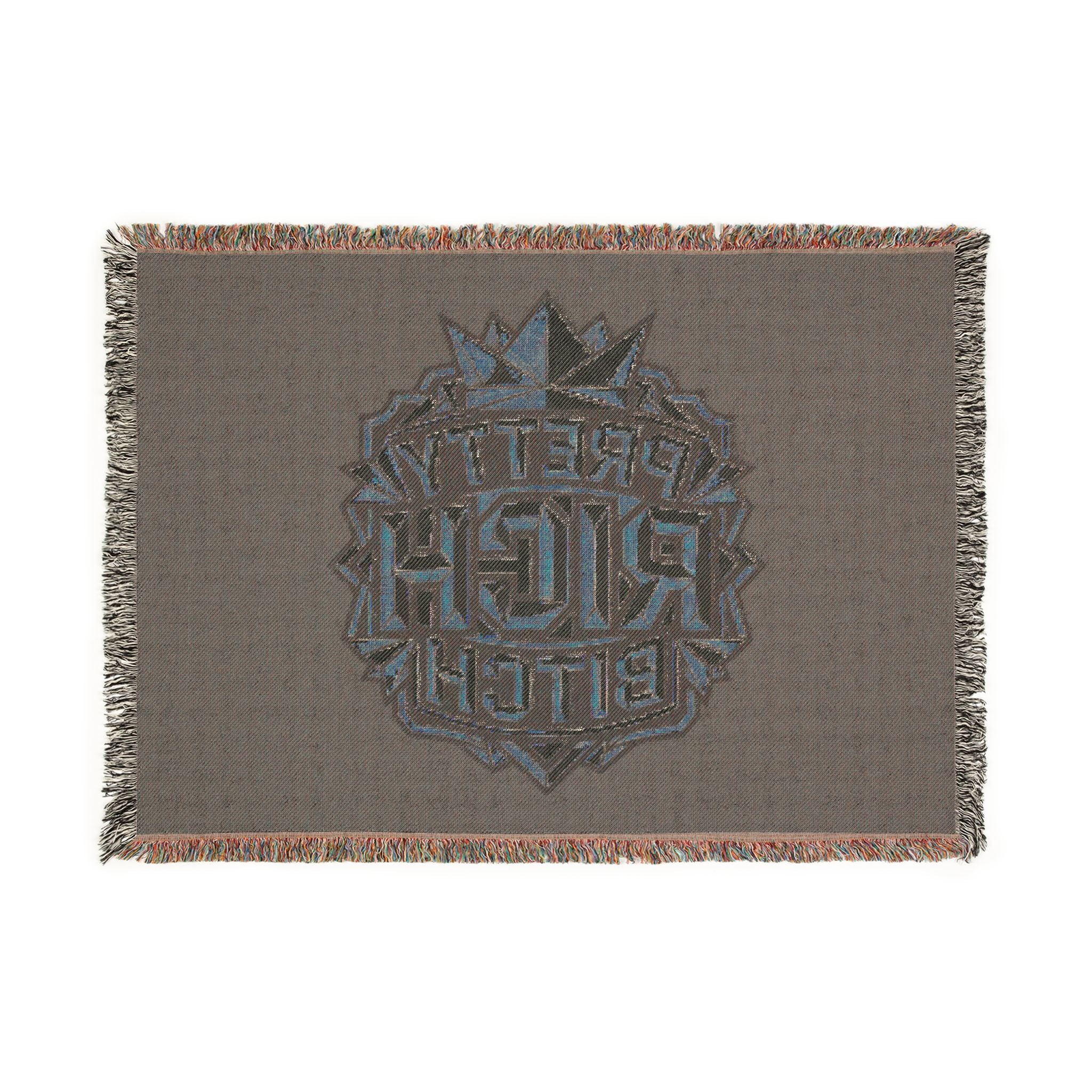 Power Runs Black PRB Pretty Rich Bitch Southwestern Aztec Pattern Woven Blanket | Tribal Throw, Geometric Fringe by Printify