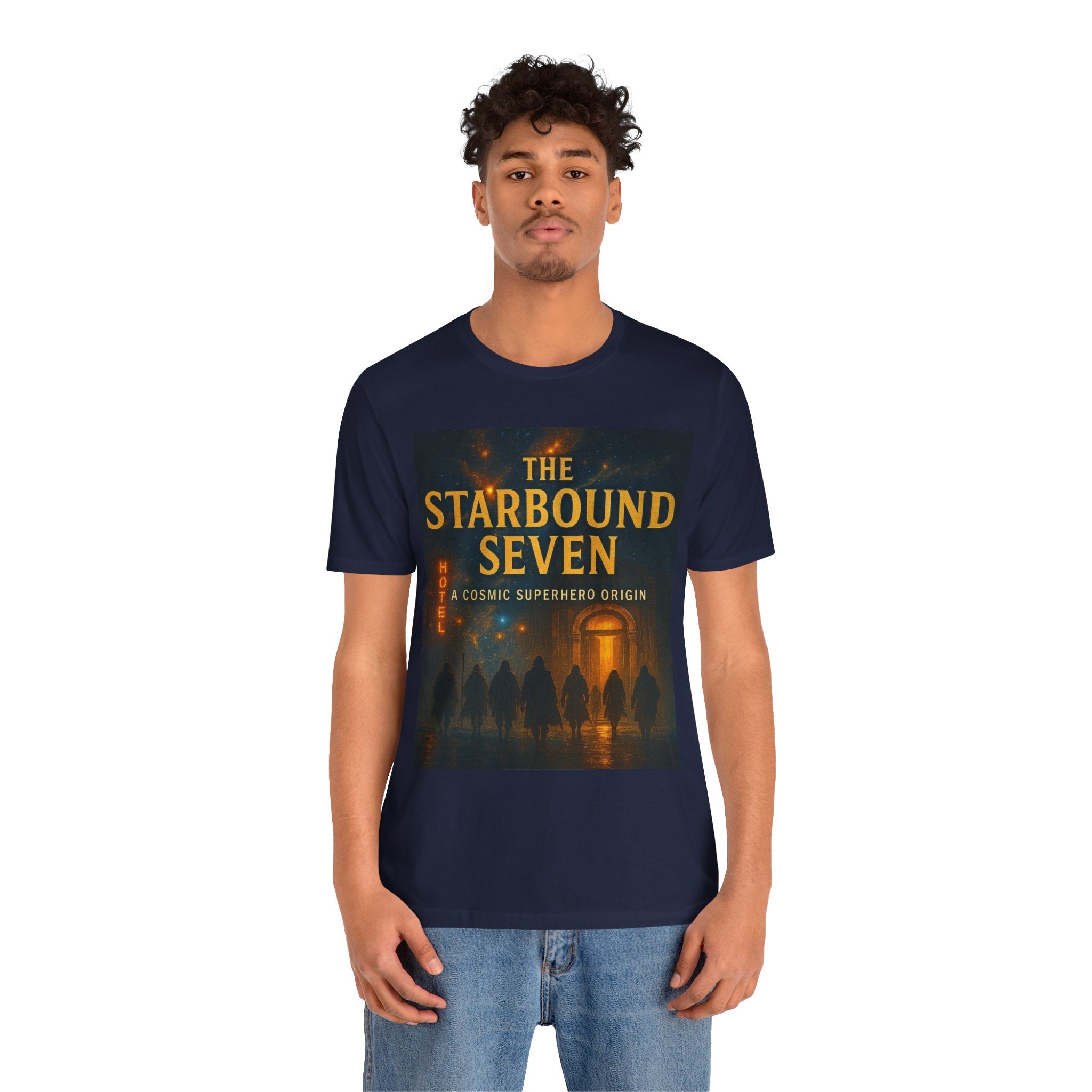 Power Runs Black PRB The Starbound Seven Tee – Retro Cosmic Superhero Poster Shirt by Power Runs Black