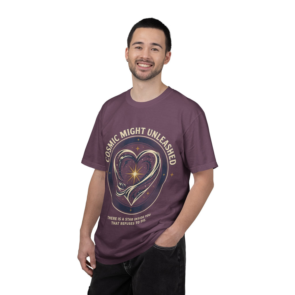 PRB Starforged Flex Cosmic Might Unleashed Heart Graphic T-Shirt — "Cosmic Might Unleashed" Astral Design by Power Runs Black
