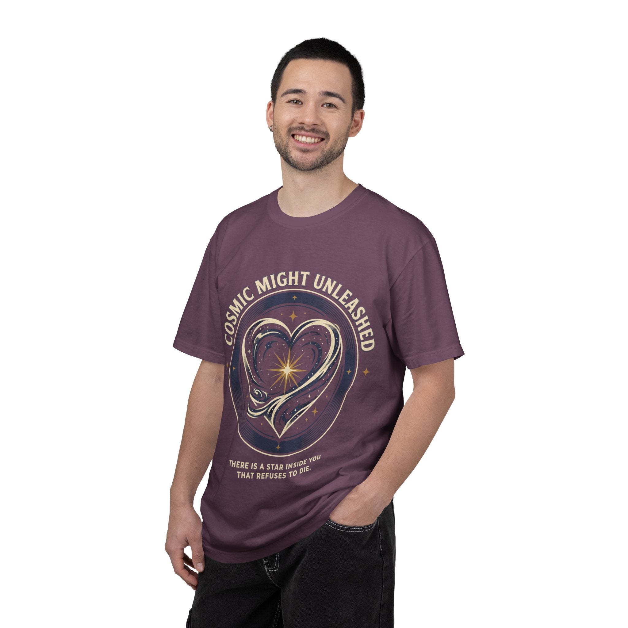 PRB Starforged Flex Cosmic Might Unleashed Heart Graphic T-Shirt — "Cosmic Might Unleashed" Astral Design by Power Runs Black
