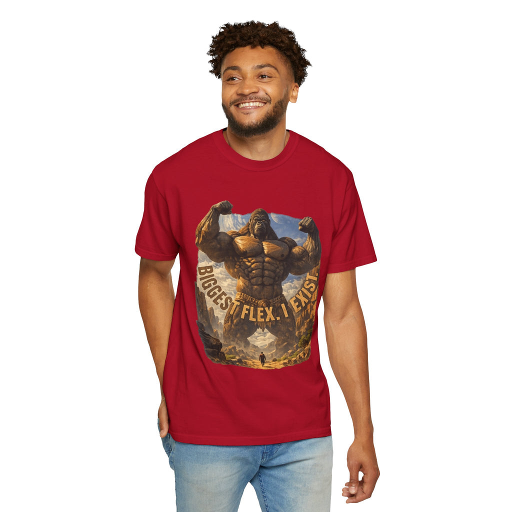 Power Runs Black PRB Biggest Flex I Exist T-Shirt — Funny Muscle Gorilla Graphic Tee by Printify