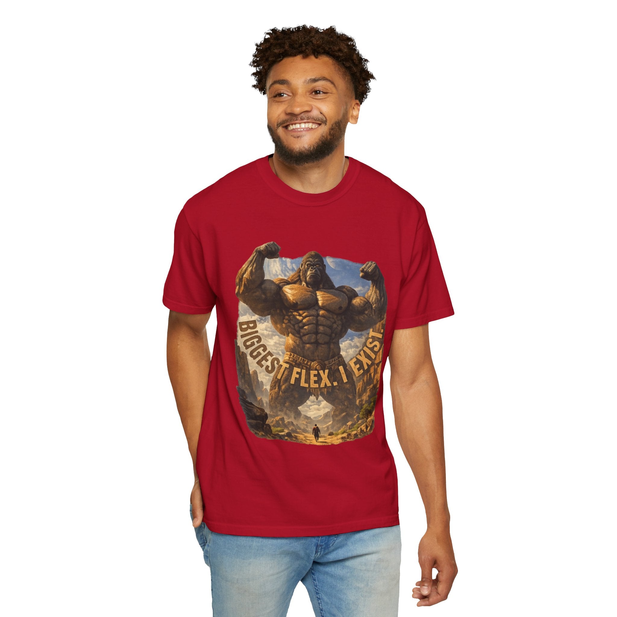 Power Runs Black PRB Biggest Flex I Exist T-Shirt — Funny Muscle Gorilla Graphic Tee by Printify