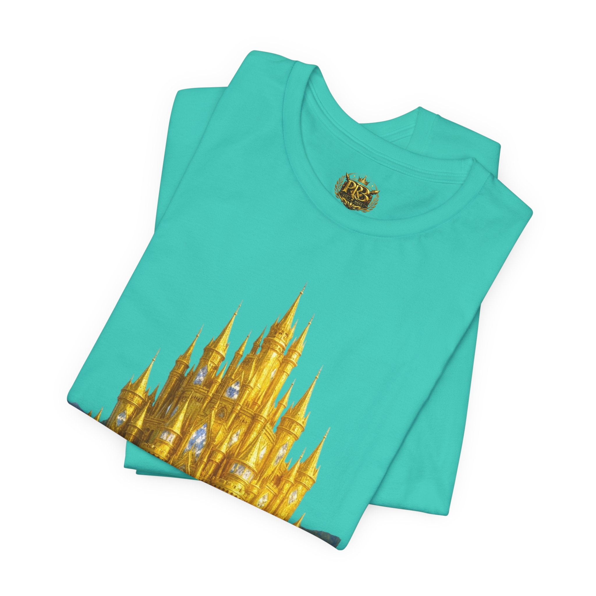 PRB Golden Fantasy Castle Tee | Magical Kingdom Illustration, Fairytale Scene by Power Runs Black