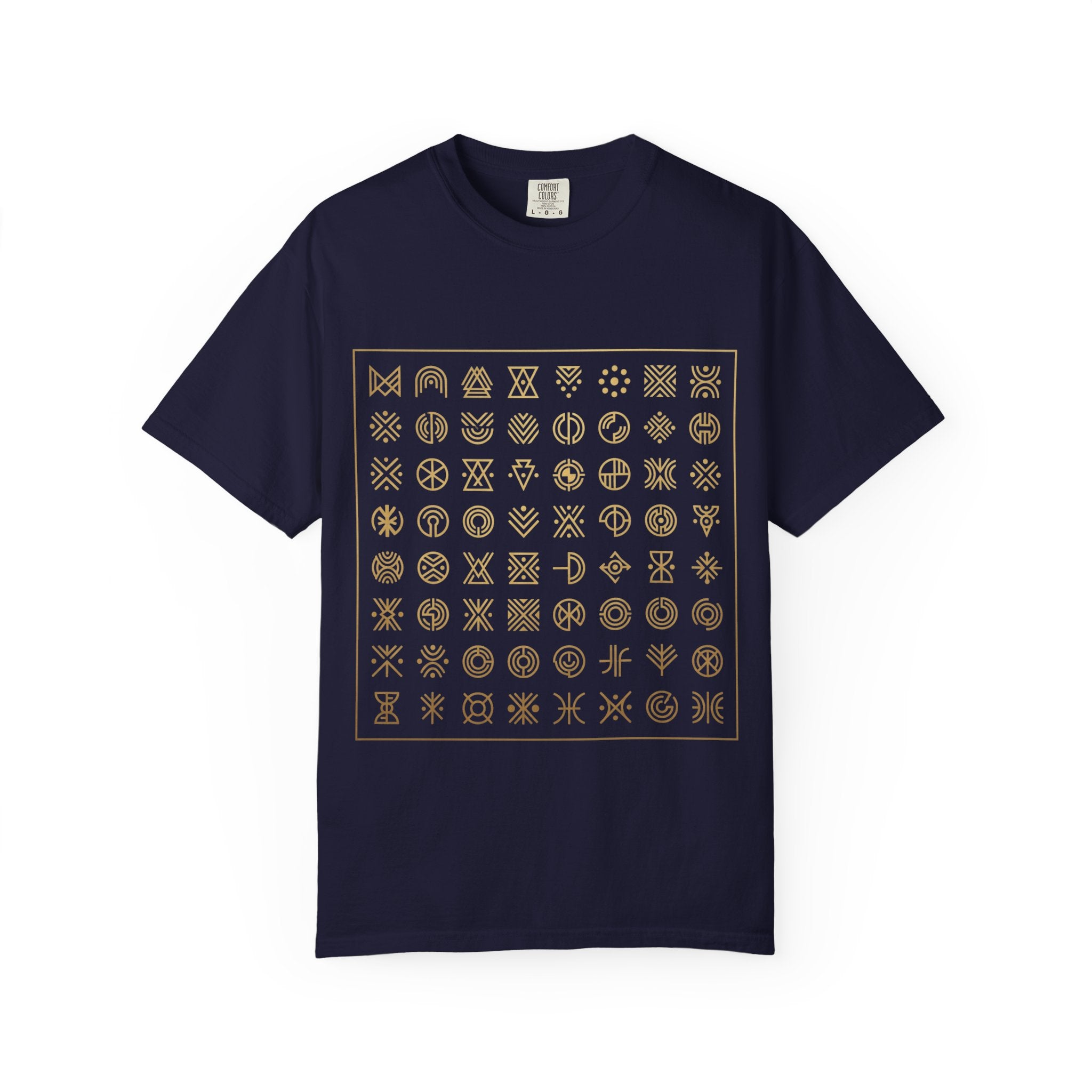 Power Runs Black PRB Symbol Grid T-Shirt — Minimal Gold Icon Graphic Tee by Printify