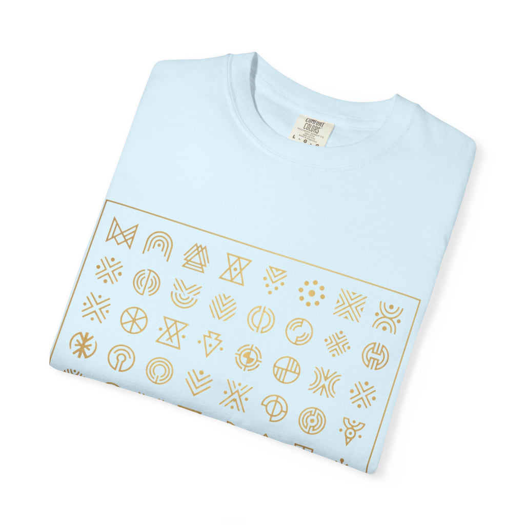 Power Runs Black PRB Symbol Grid T-Shirt — Minimal Gold Icon Graphic Tee by Printify