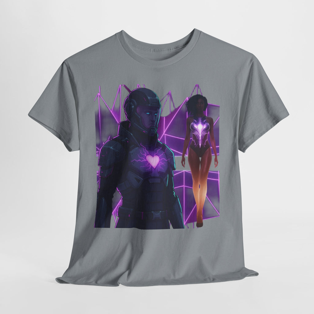 Power Run Black PRB Pretty Rich Bitch The Collection Purple Heart Cyberpunk Knight T-Shirt | Futuristic Armor Sci‑Fi Tee by Printify