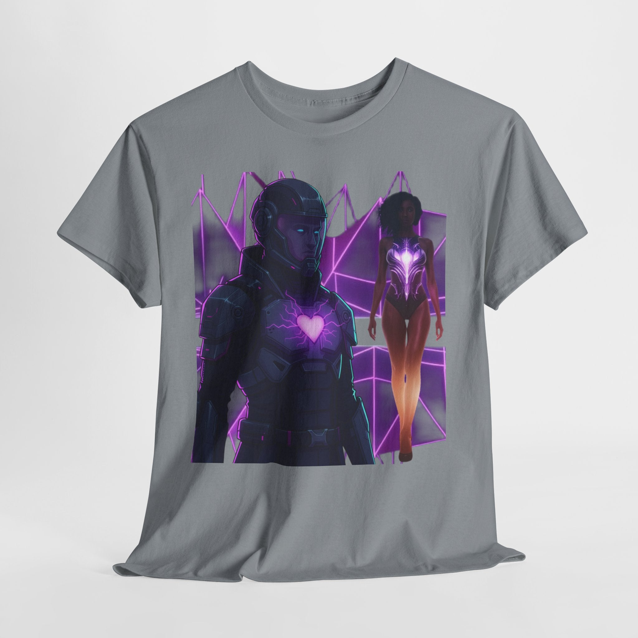 Power Run Black PRB Pretty Rich Bitch The Collection Purple Heart Cyberpunk Knight T-Shirt | Futuristic Armor Sci‑Fi Tee by Printify