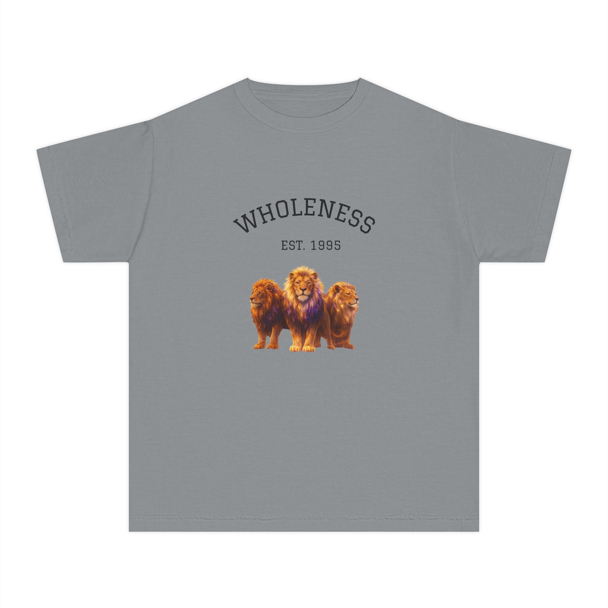 PRB Youth Tee — "Wholeness Est. 1995" Lion Graphic Kids Shirt by Power Runs Black