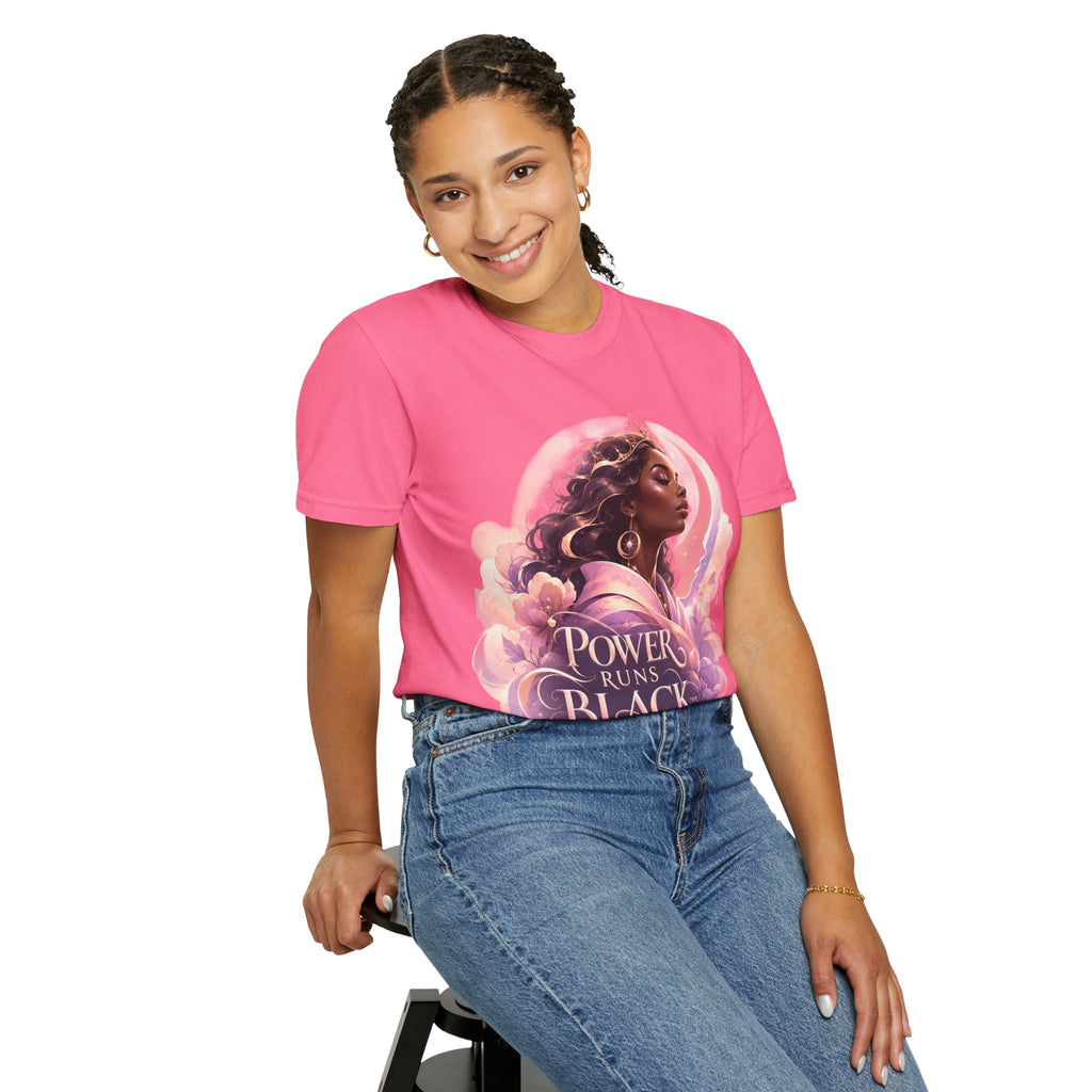Power Runs Black graphic tee | Black woman portrait, Afro empowerment shirt by Power Runs Black