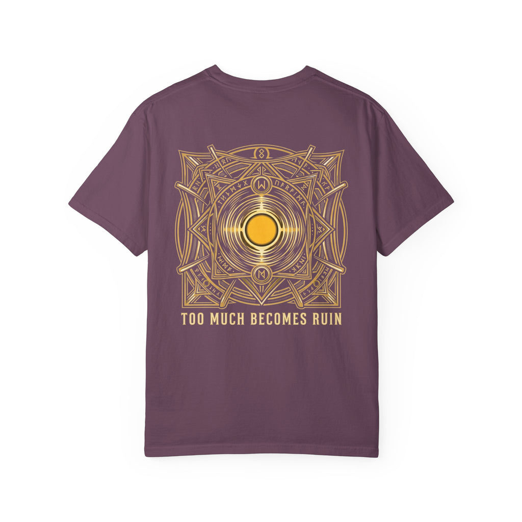 Power Runs Black PRB — Veyra Kain Geometric Sigil Tee with “Too Much Becomes Ruin” Graphic T-Shirt by Power Runs Black