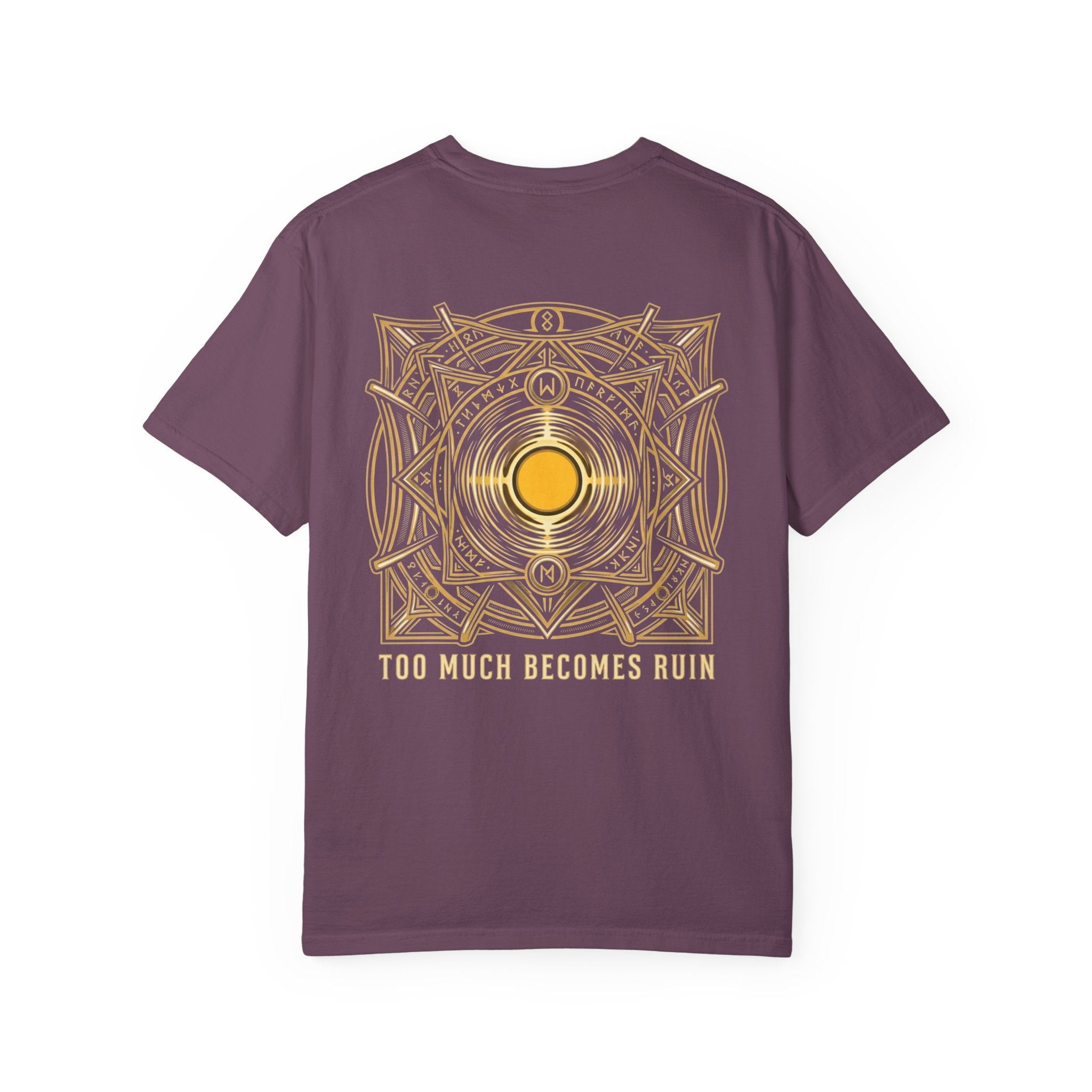 Power Runs Black PRB — Veyra Kain Geometric Sigil Tee with “Too Much Becomes Ruin” Graphic T-Shirt by Power Runs Black