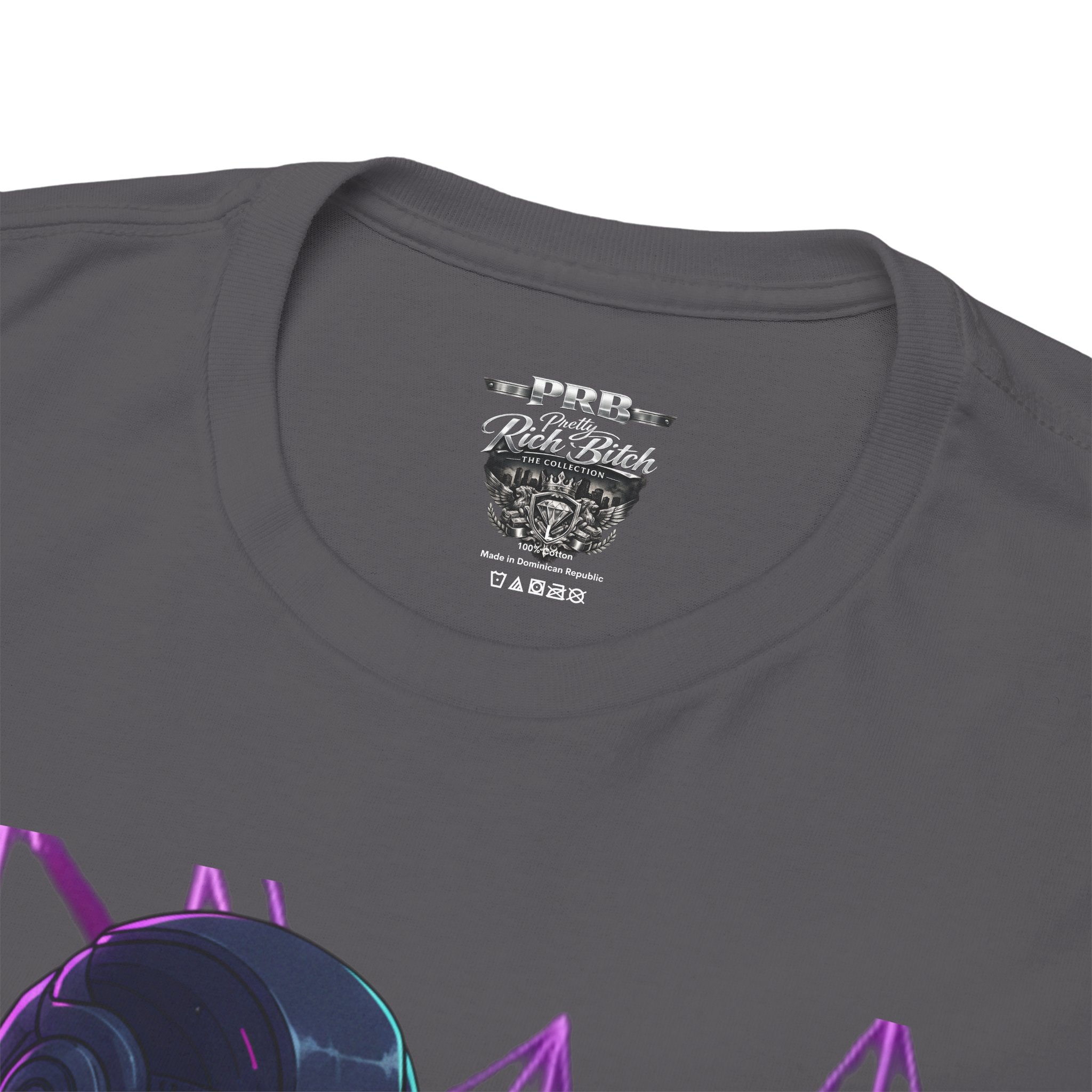 Power Run Black PRB Pretty Rich Bitch The Collection Purple Heart Cyberpunk Knight T-Shirt | Futuristic Armor Sci‑Fi Tee by Printify