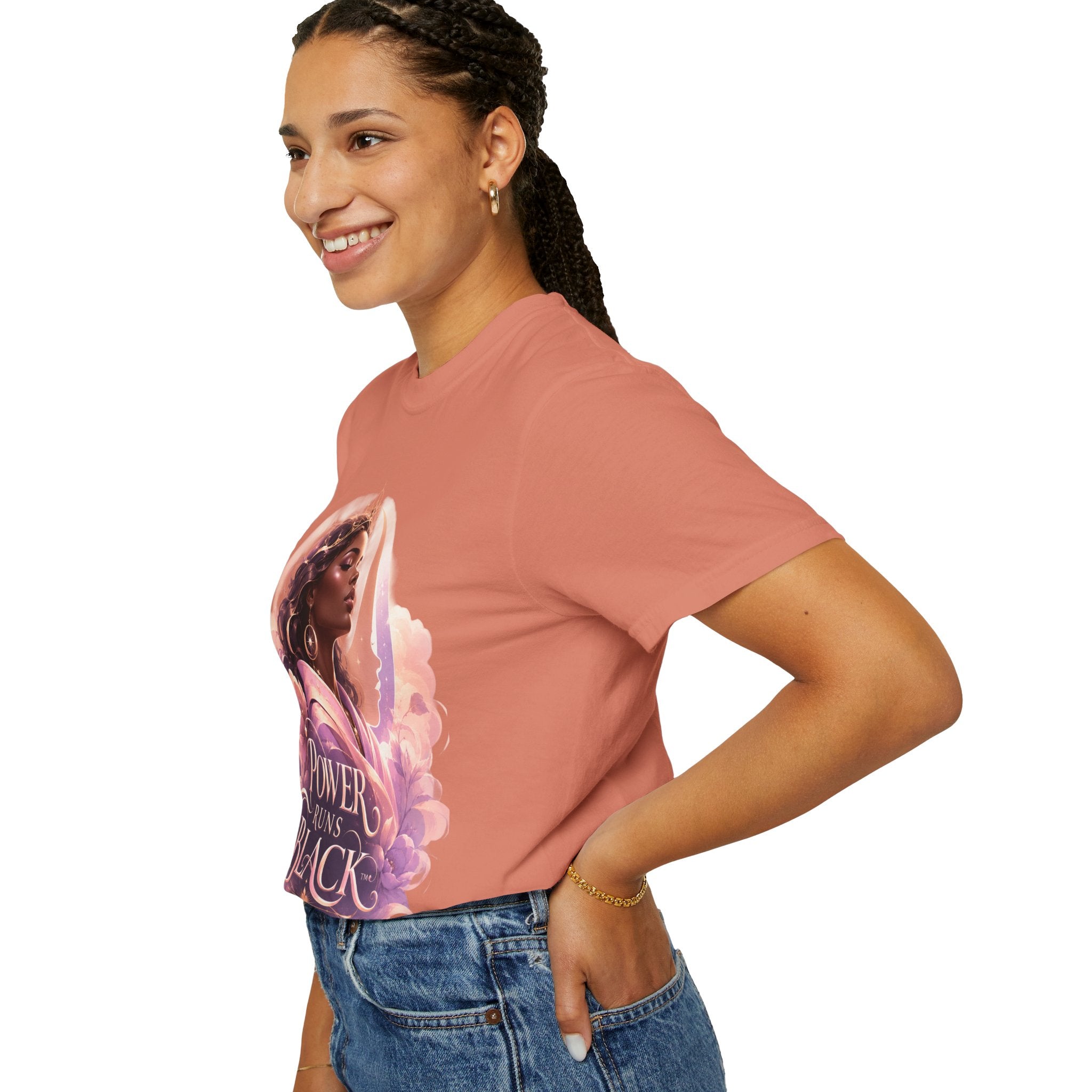 Power Runs Black graphic tee | Black woman portrait, Afro empowerment shirt by Power Runs Black