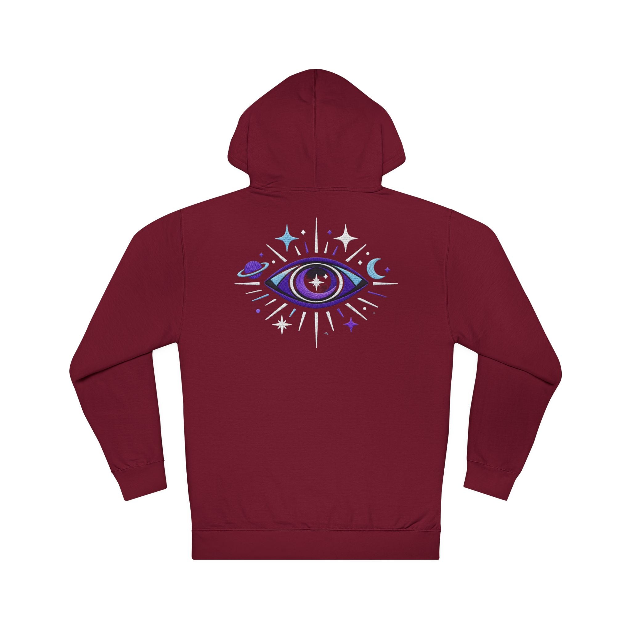 PRB Mystic Purple All-Seeing Eye Hoodie | Celestial Stars Moon by Power Runs Black