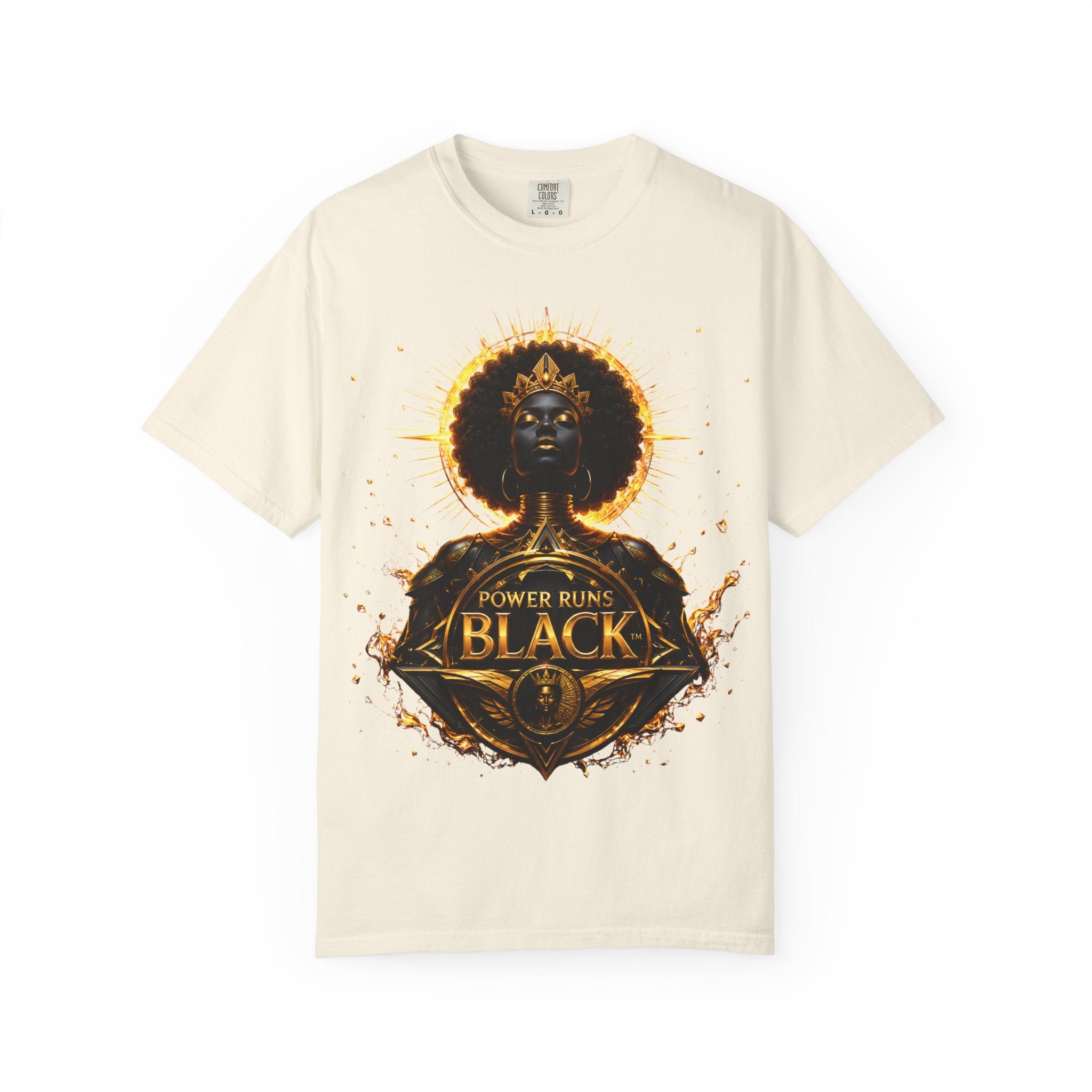 Power Runs Black goddess illustration T-Shirt | Afrocentric black pride design by Power Runs Black