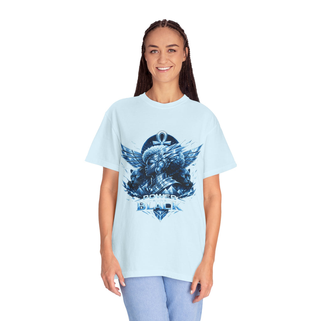 Power of Black Graphic T-Shirt — Egyptian Ankh Warrior Design by Power Runs Black