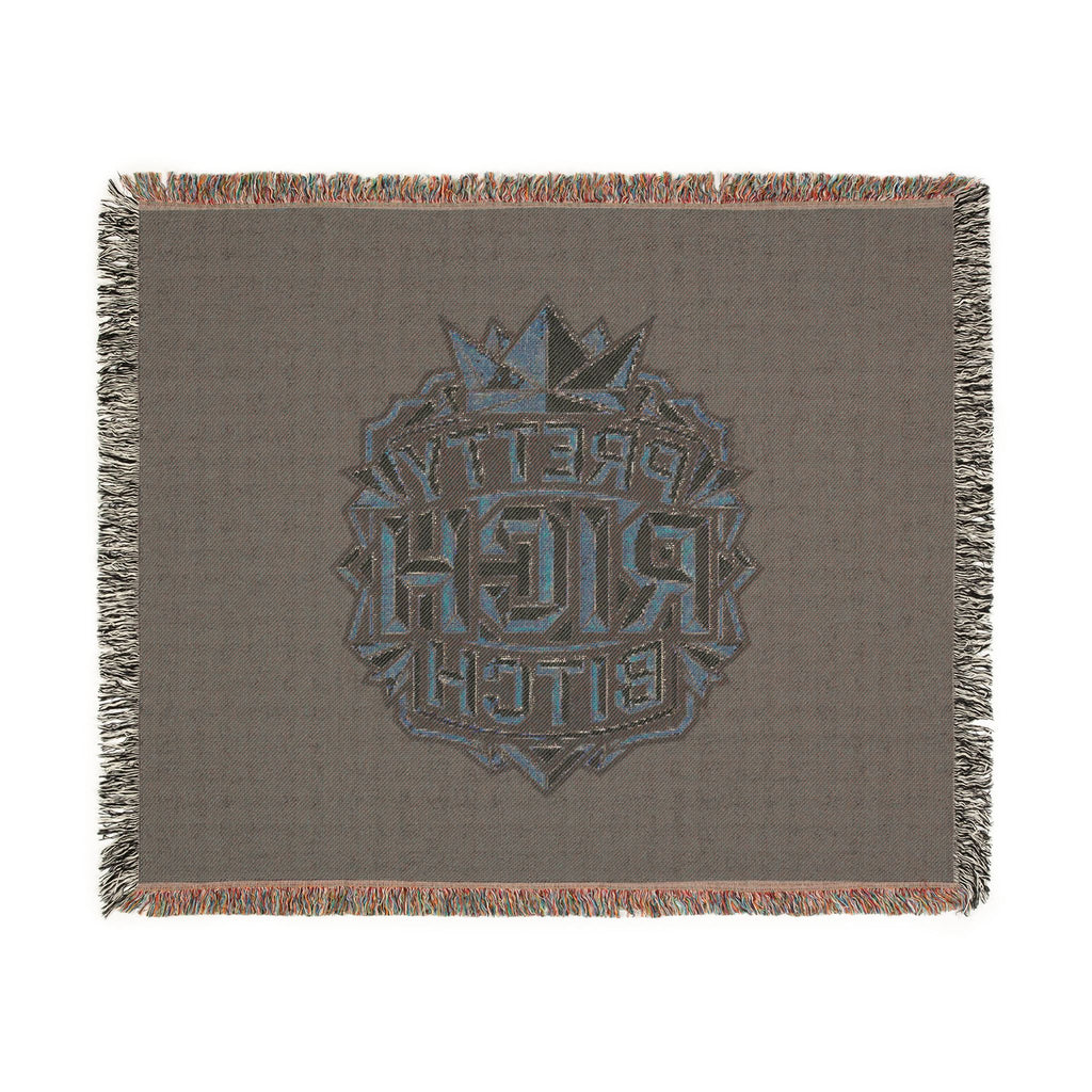 Power Runs Black PRB Pretty Rich Bitch Southwestern Aztec Pattern Woven Blanket | Tribal Throw, Geometric Fringe by Printify