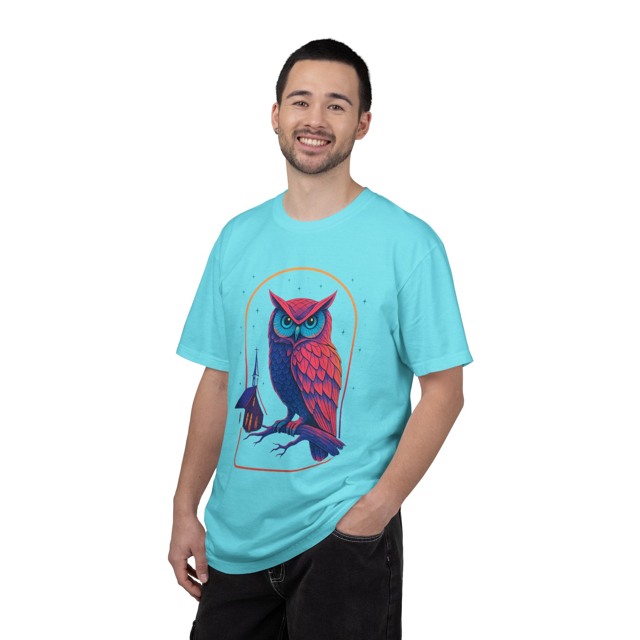 PRB Neon Owl Illustration T-Shirt | Night Church Graphic Tee by Power Runs Black