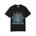 Power Runs Black PRB Electric "Move With Pulse" Graphic T-Shirt — Neon Sunburst Design by Power Runs Black