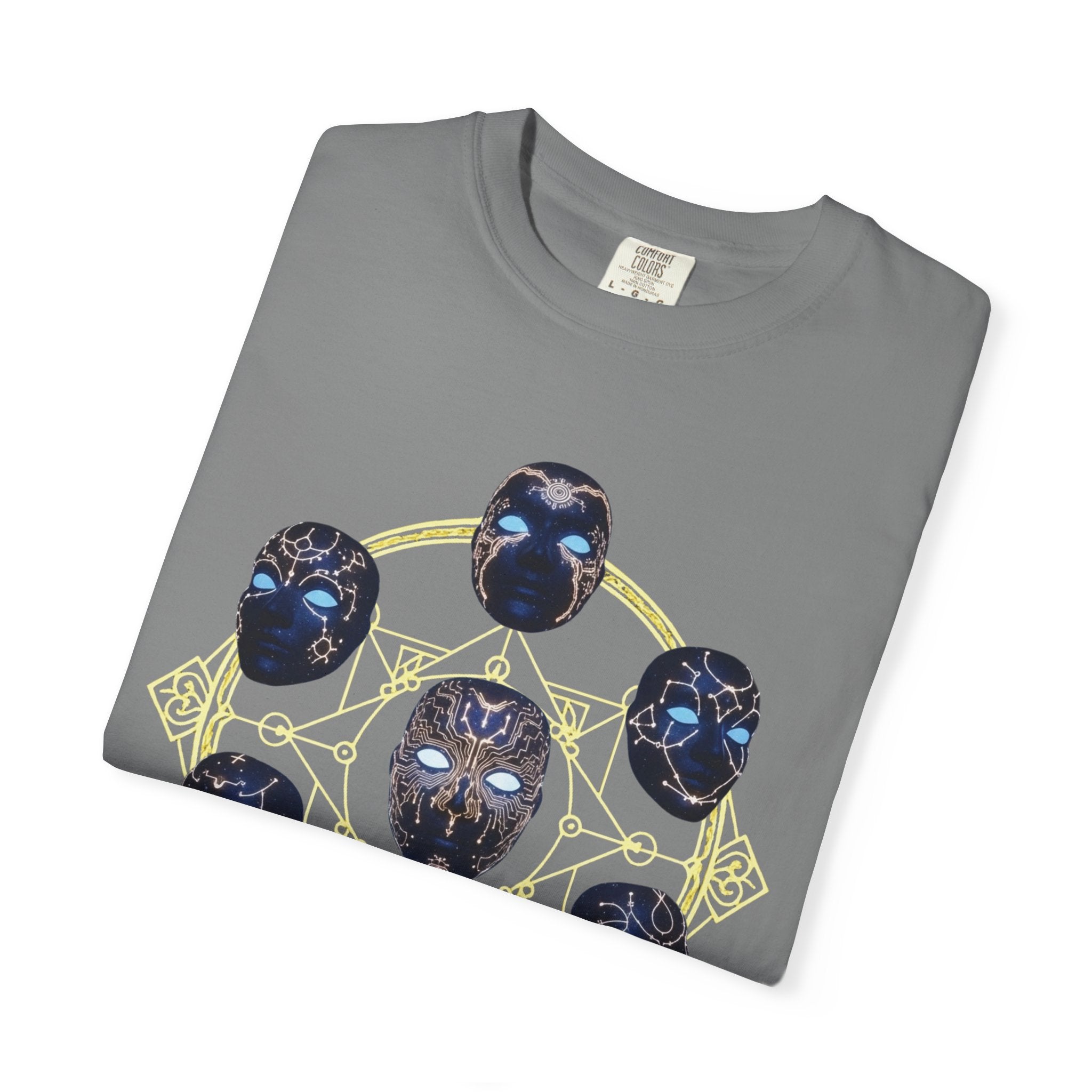 PRB Tribal Mask Circle Graphic Tee, Spiritual Afrocentric Art by Printify