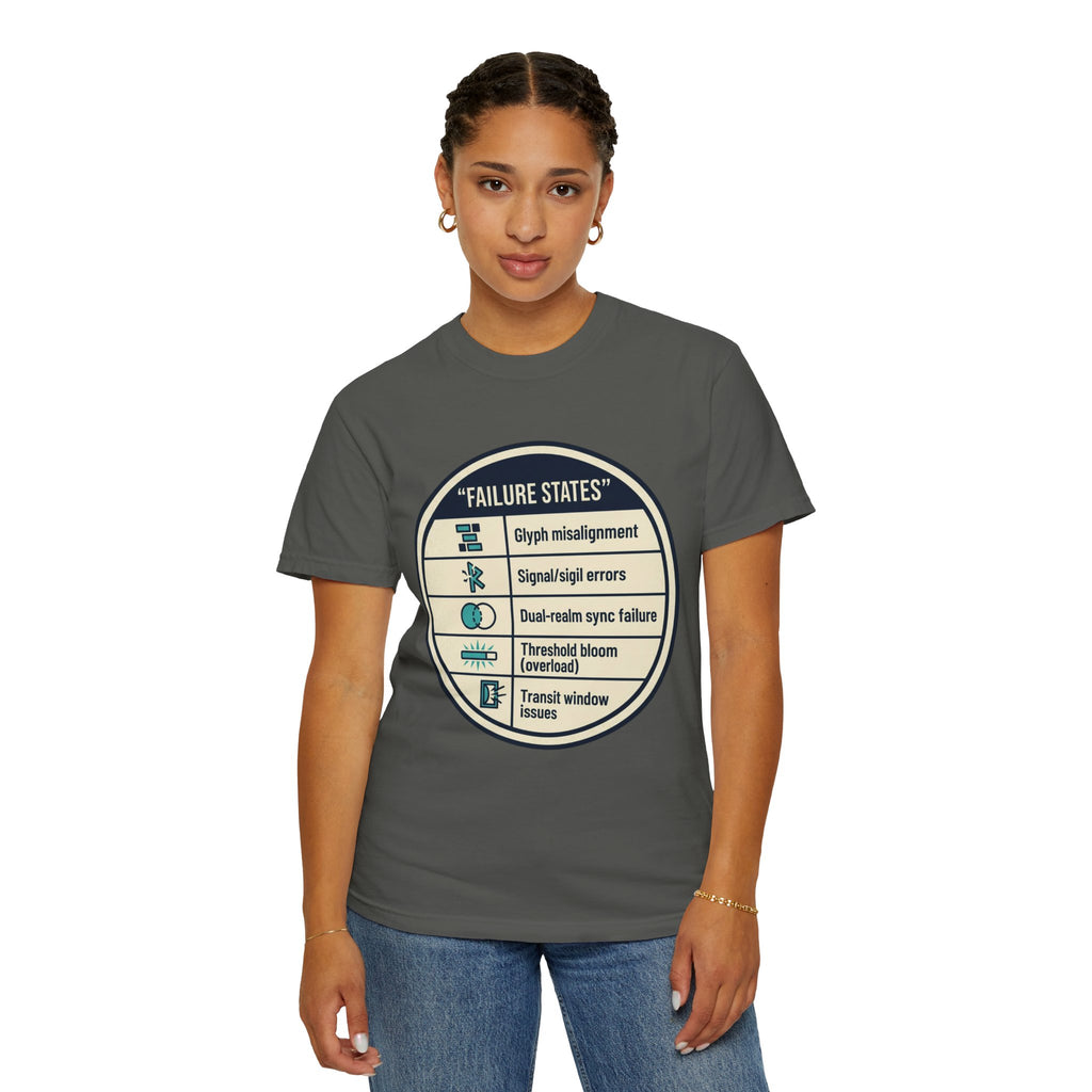 Power Runs Black PRB Failure States T-Shirt — Sci‑Fi Status Badge Graphic Tee by Power Runs Black