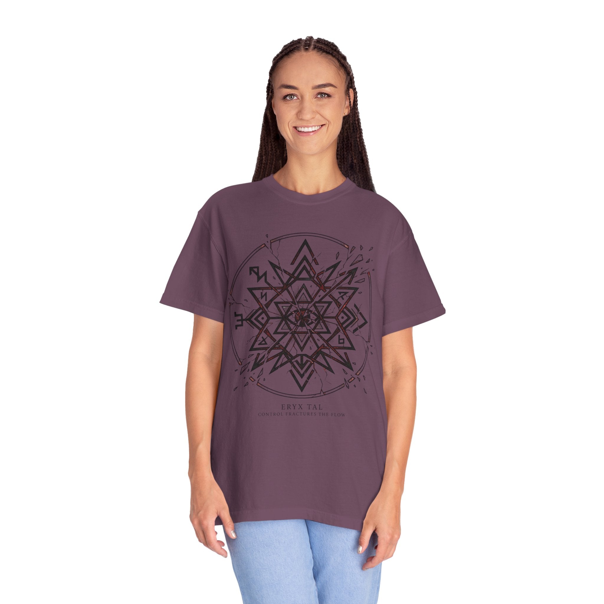 Power Runs Black PRB Eryx Tal Geometric Mandala T-Shirt — Symmetric Star Graphic Tee by Power Runs Black