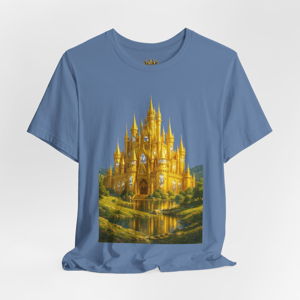PRB Golden Fantasy Castle Tee | Magical Kingdom Illustration, Fairytale Scene by Power Runs Black