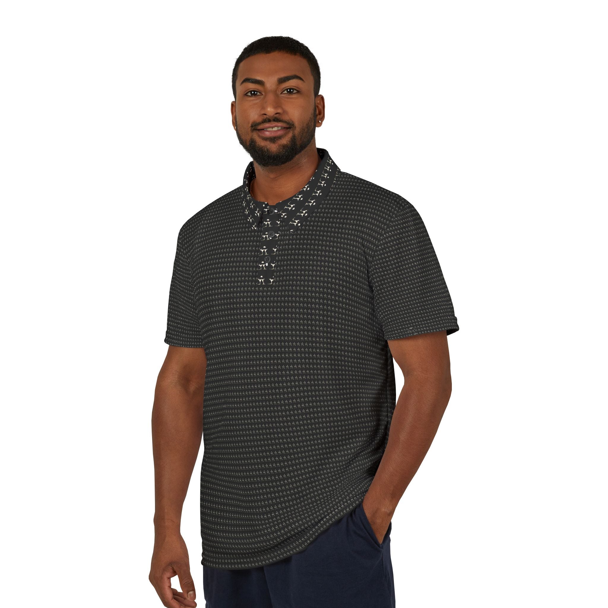 Power Runs Black PRB Black Microdot Pattern Polo Shirt | All-Over Print Men’s Polo by Power Runs Black