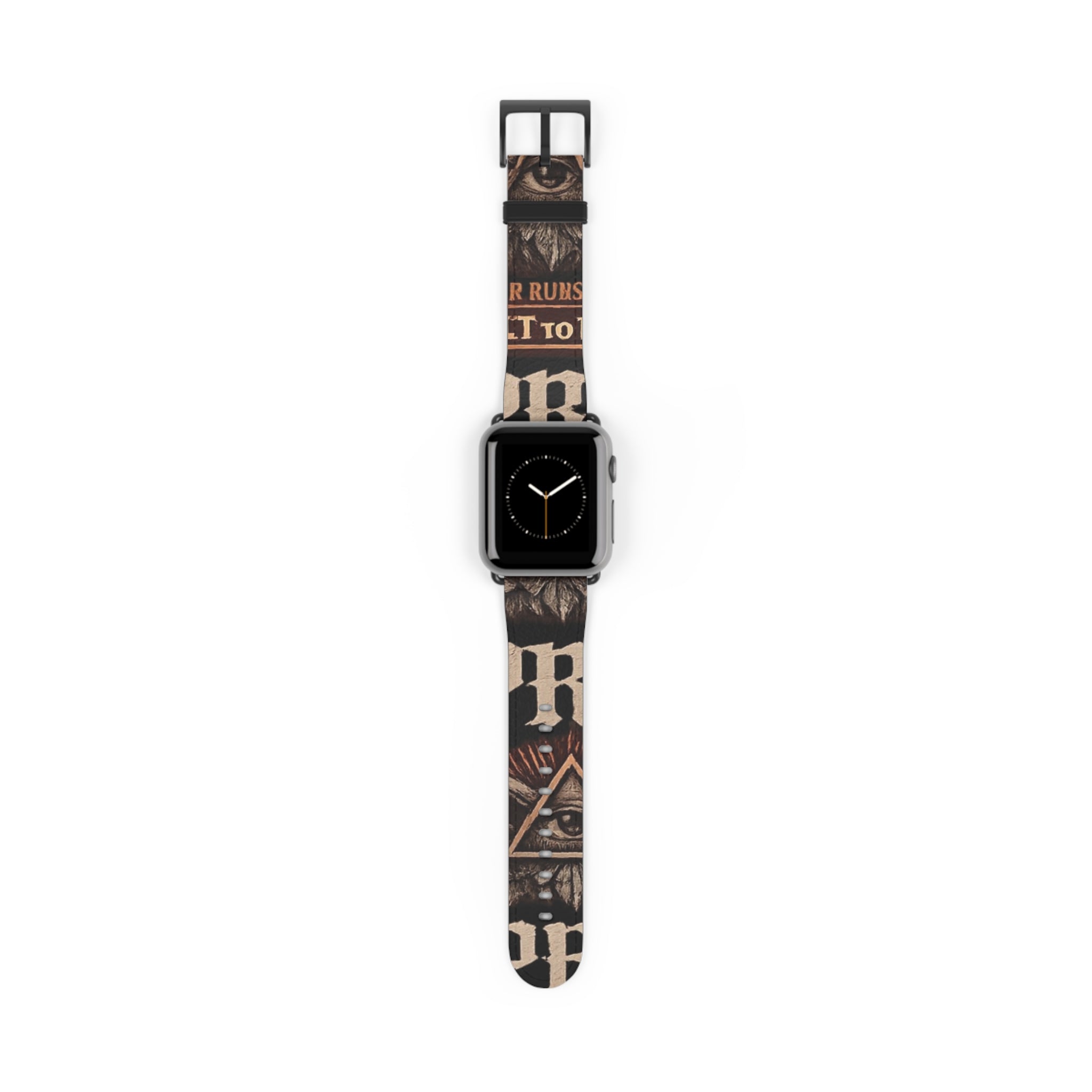 Power Runs Black PRB Blackline Tech Mystic All-Seeing Eye Watch Band — Vintage Occult Graphic Apple Watch Strap by Power Runs Black