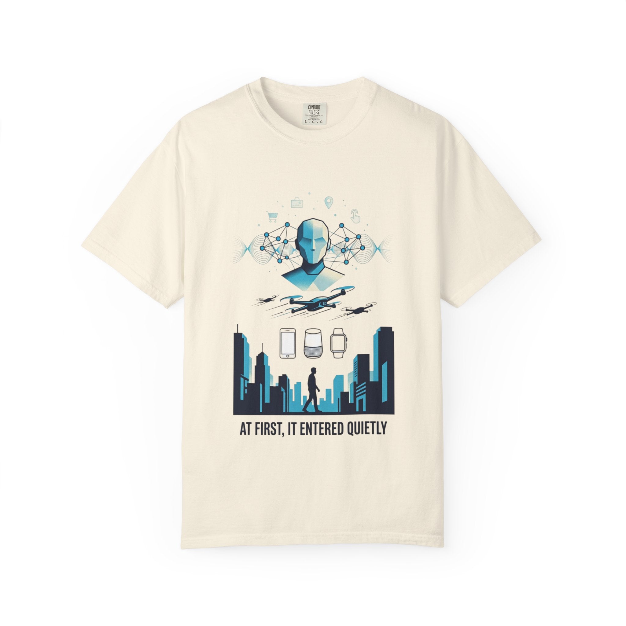 Power Runs Black AI Metropolis T-Shirt — 'At First, It Entered Quietly' Cybercity Graphic Tee by Concepts VS Entertainment/Tiktok shop