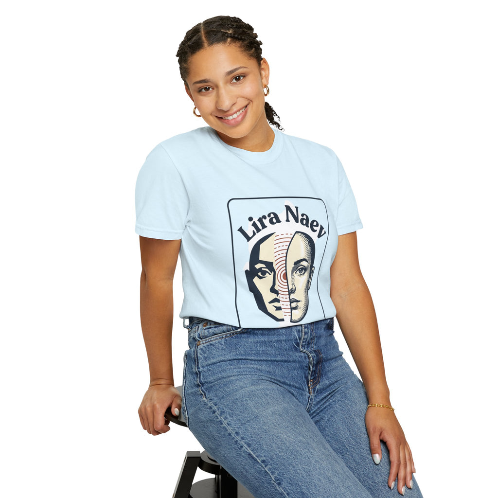 Power Runs Black PRB Lira Naev Split-Face Graphic T-Shirt — “Perception shifts the center” Statement Tee by Printify