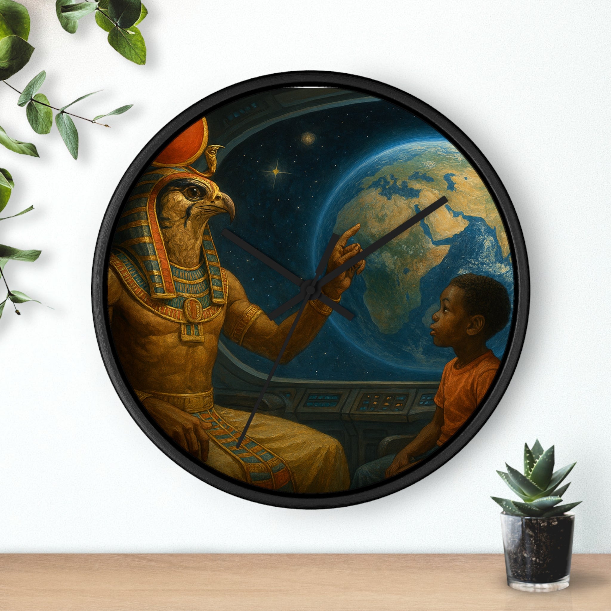 PRB Egyptian God Horus Wall Clock — Child & World Fantasy Space Art by Power Runs Black