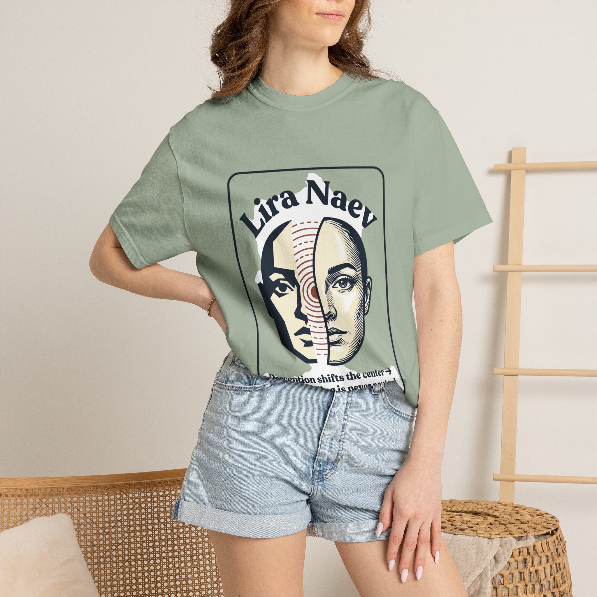Power Runs Black PRB Lira Naev Split-Face Graphic T-Shirt — “Perception shifts the center” Statement Tee by Power Runs Black