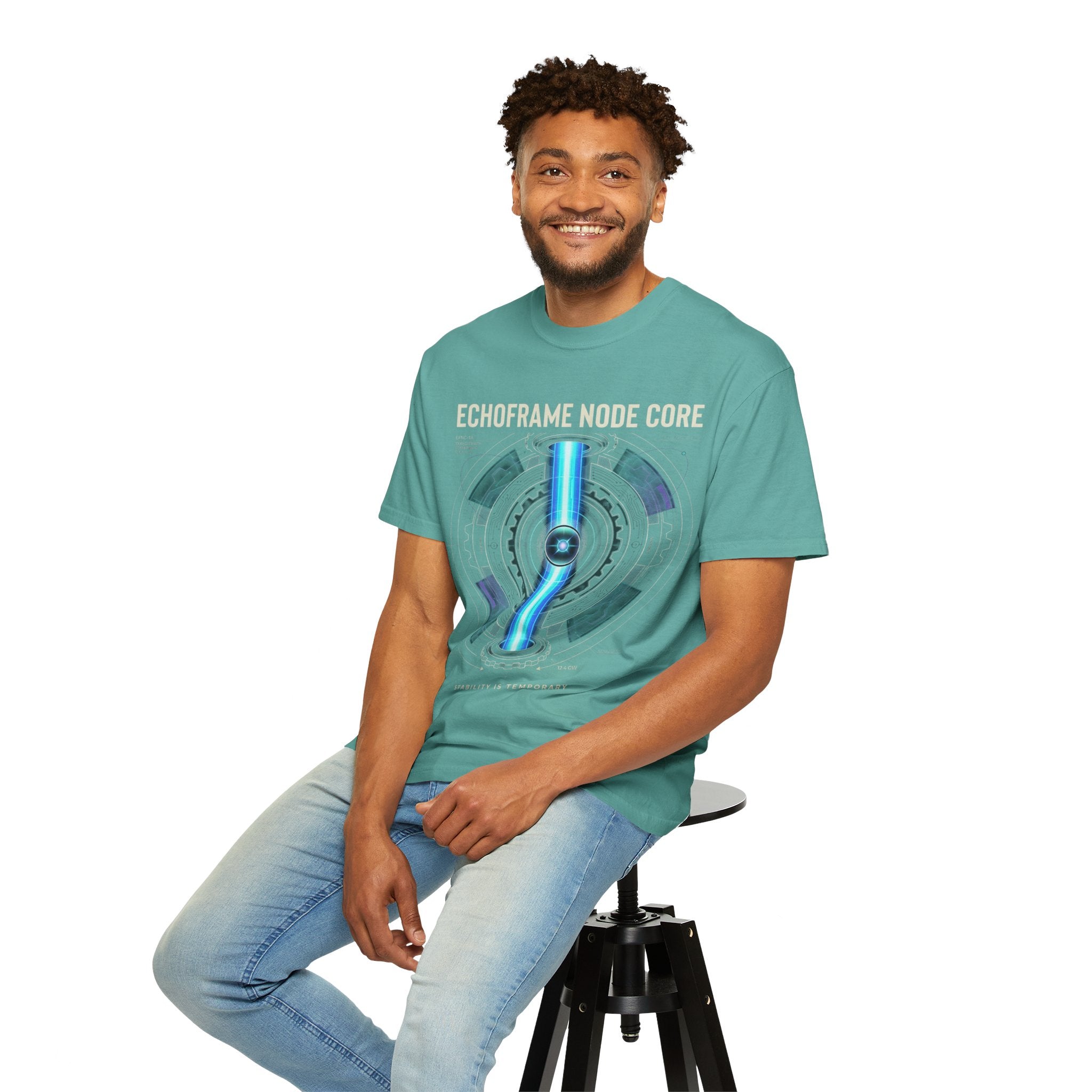 Power Runs Black PRB Echoframe Node Core T-Shirt — Futuristic Tech Graphic Tee by Power Runs Black