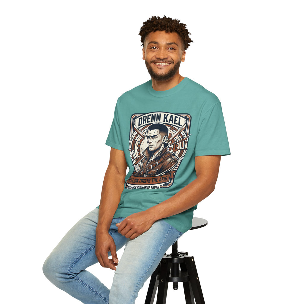 Power Runs Black PRB Drenn Kael Portrait T-Shirt — "Rebellion Twists the Axis" Graphic Tee by Printify