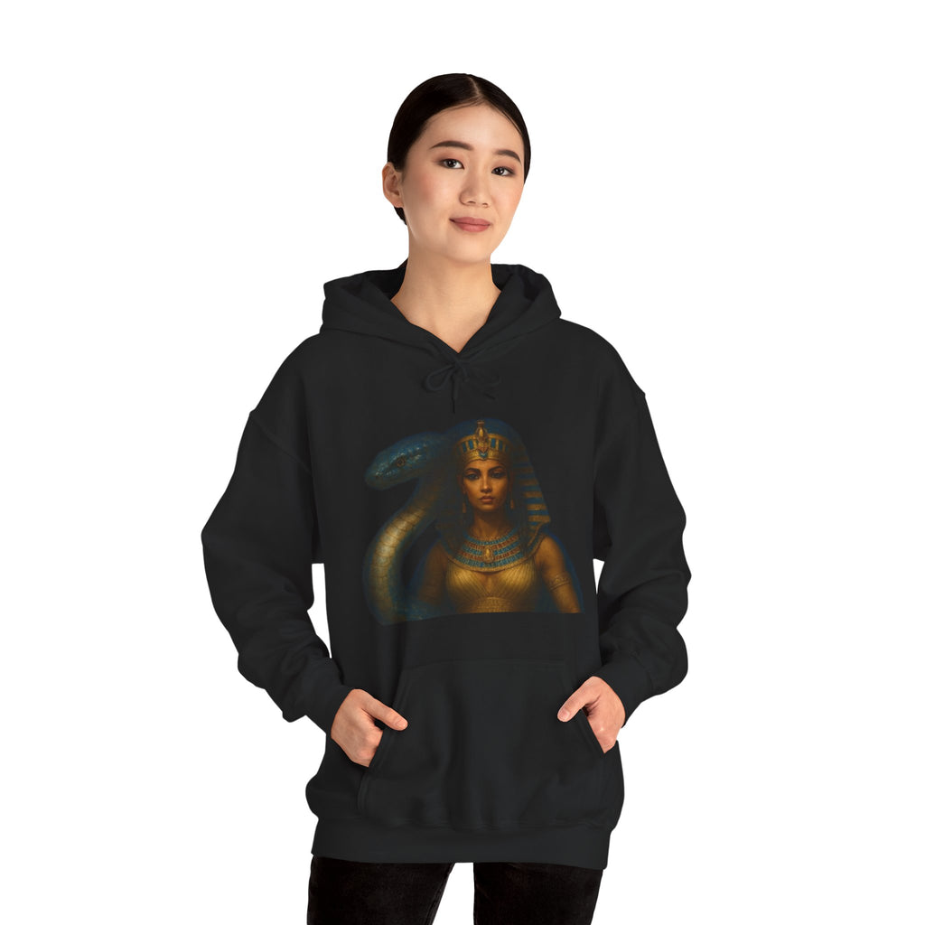 PRB Egyptian Goddess Portrait Hoodie | Serpent Headdress, Ancient Queen Art by Power Runs Black