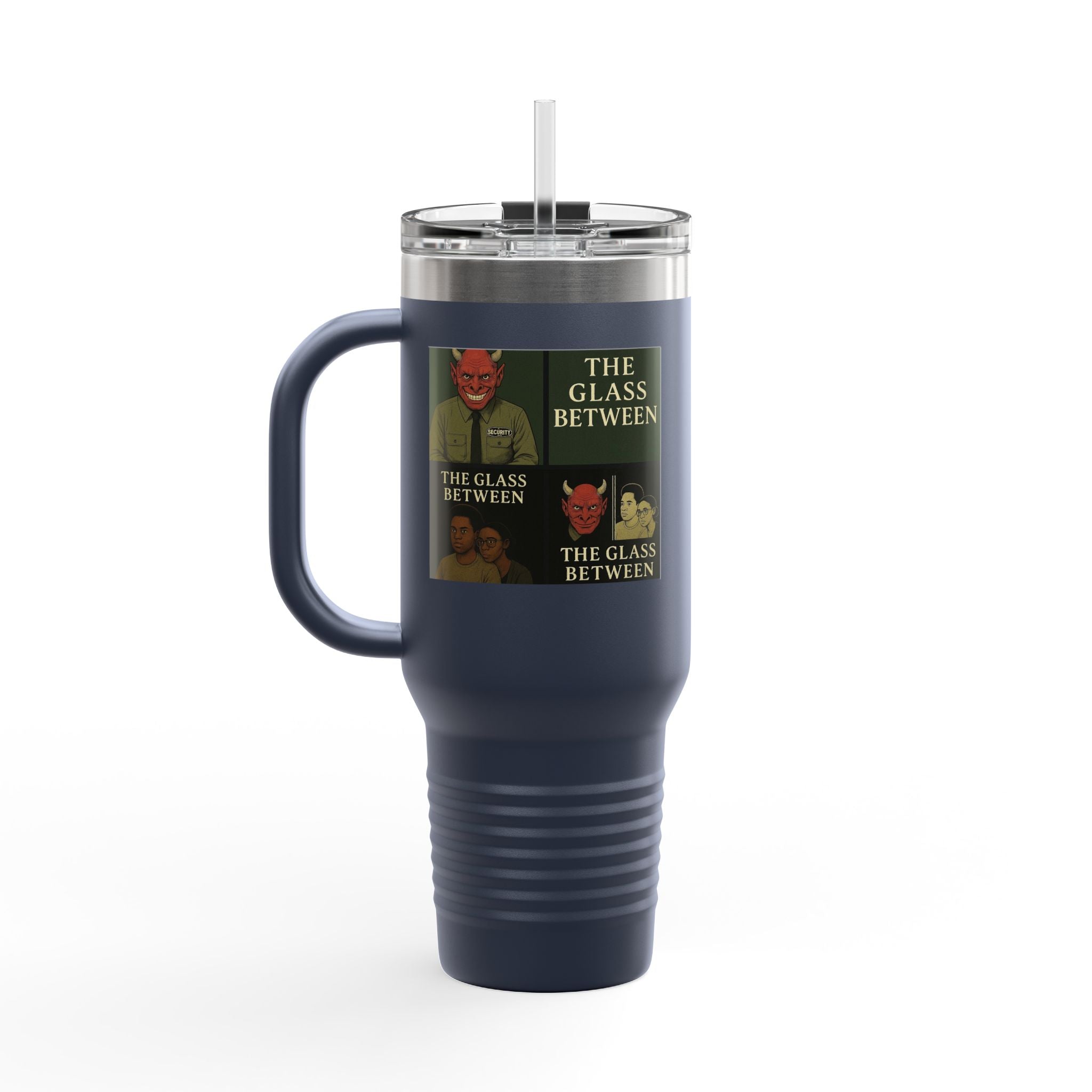 PRB The Glass Between collage travel mug | 40oz insulated tumbler by Power Runs Black