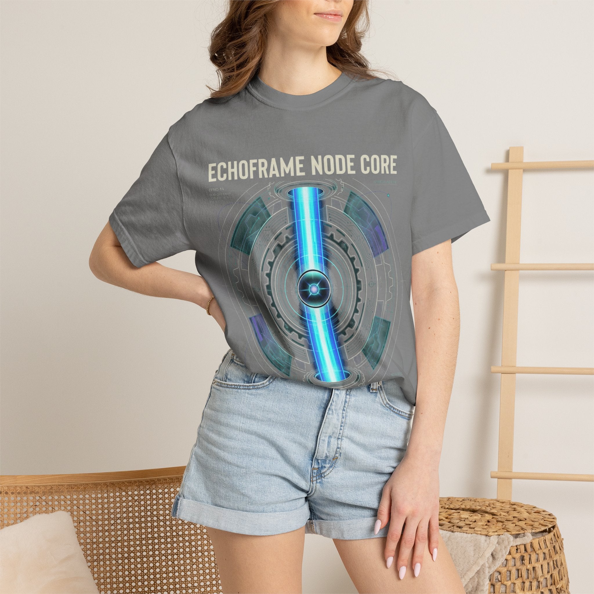 Power Runs Black PRB Echoframe Node Core T-Shirt — Futuristic Tech Graphic Tee by Power Runs Black