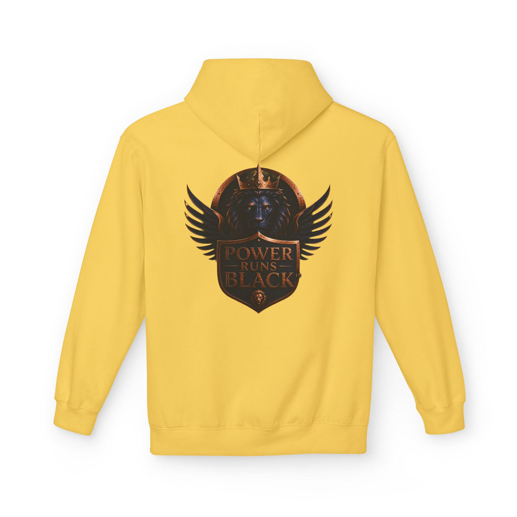 Power Runs Black crest hoodie | medieval shield with lions and wings by Power Runs Black