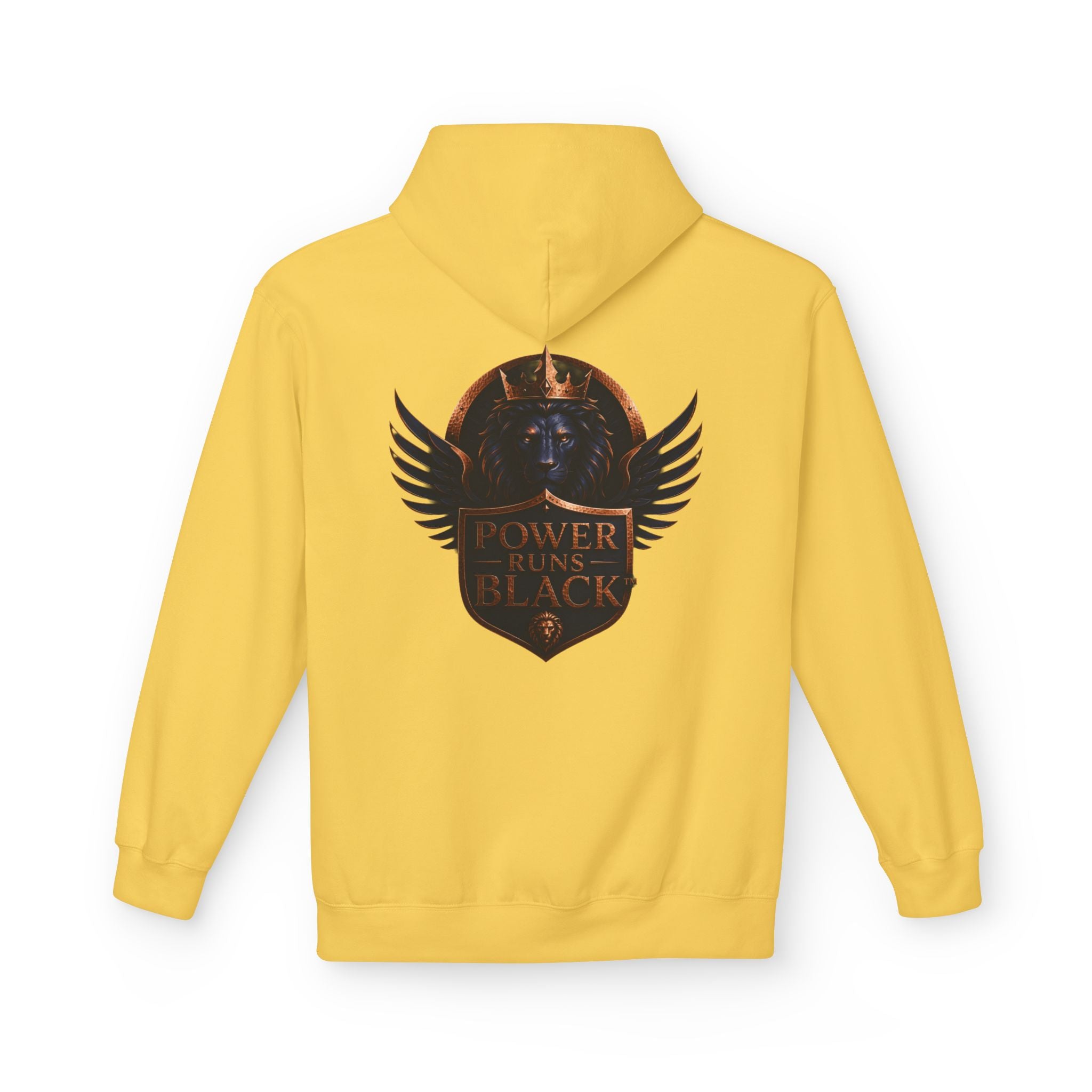 Power Runs Black crest hoodie | medieval shield with lions and wings by Power Runs Black