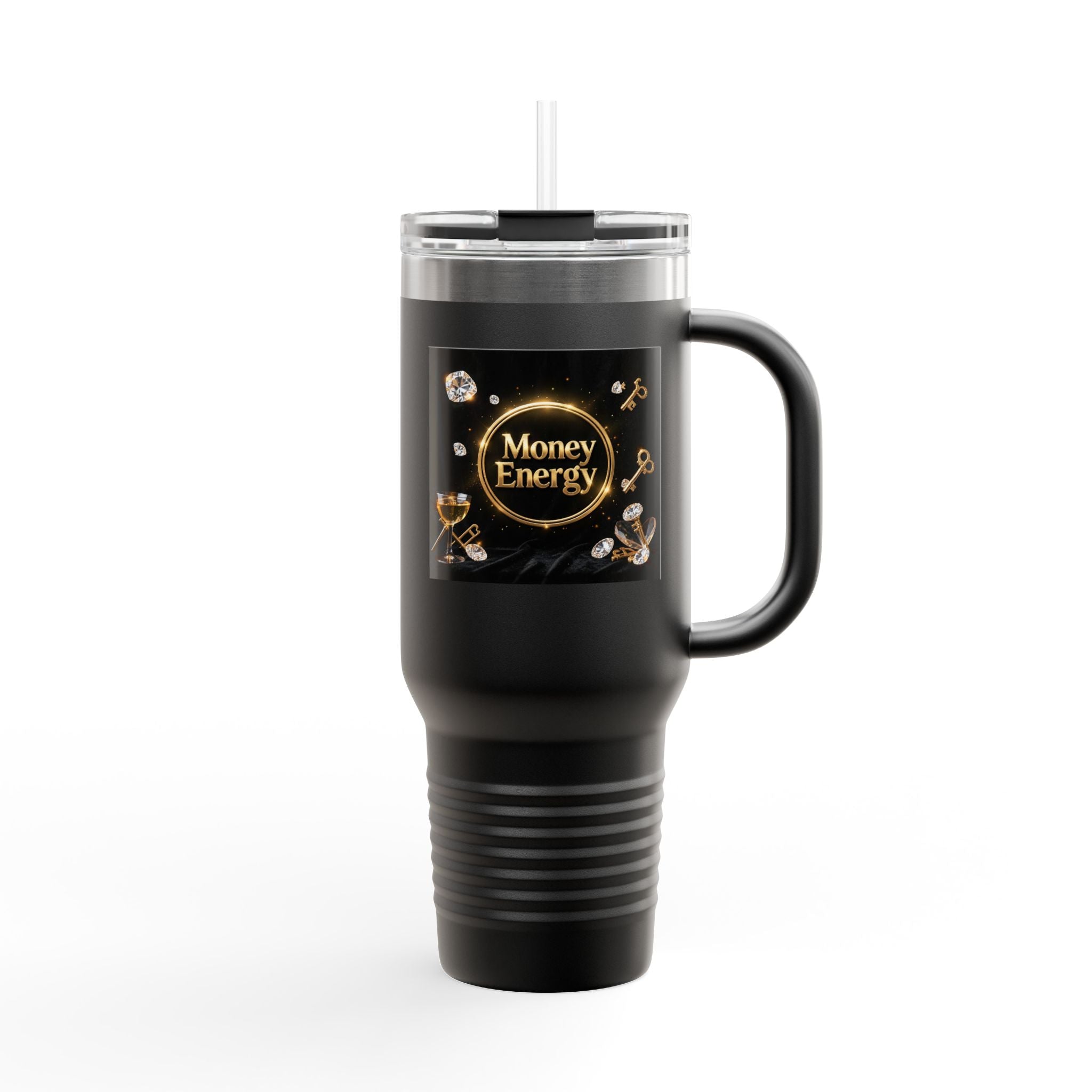 PRB 40oz Insulated Travel Mug — "Money Energy" Motivational Design by Power Runs Black