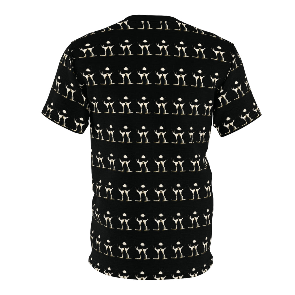 PRB Allover Black Skeleton Pattern Tee — Goth Halloween Cut & Sew Shirt by Power Runs Black