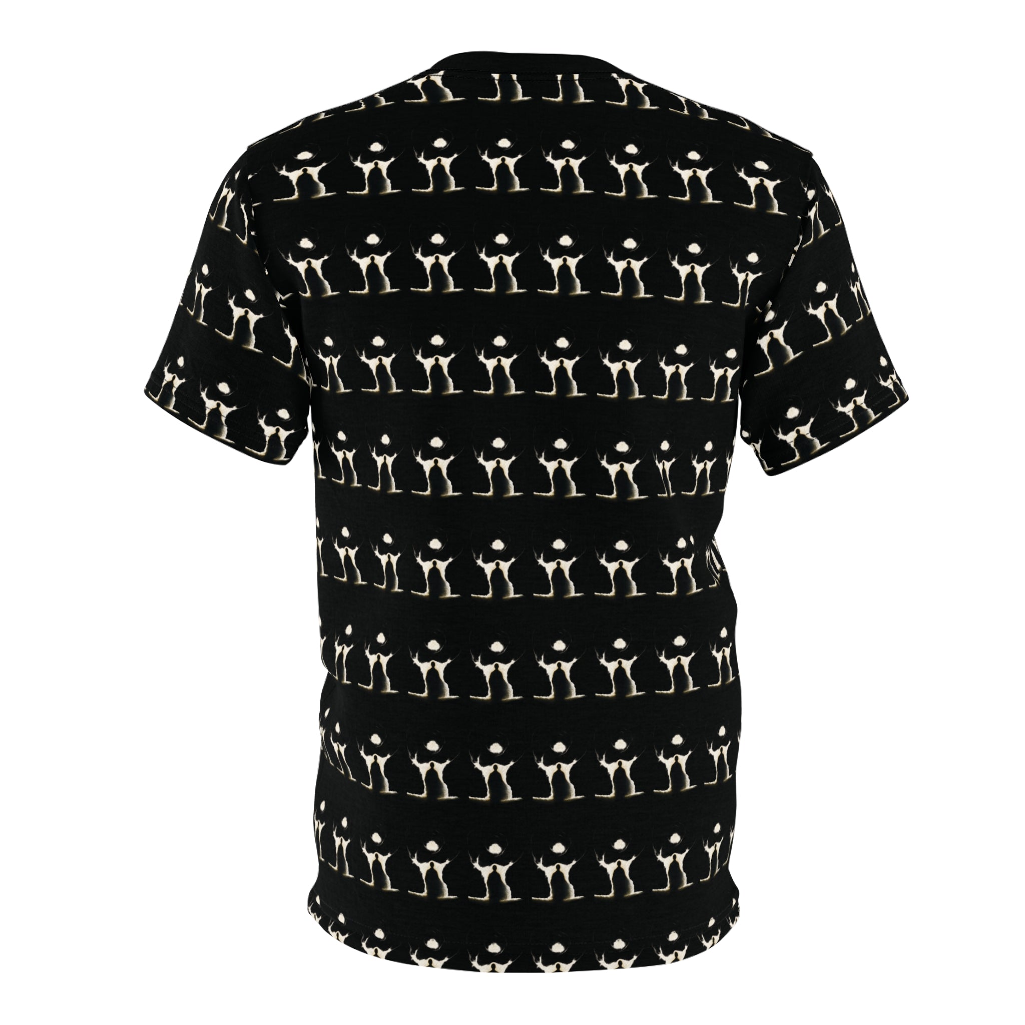 PRB Allover Black Skeleton Pattern Tee — Goth Halloween Cut & Sew Shirt by Power Runs Black
