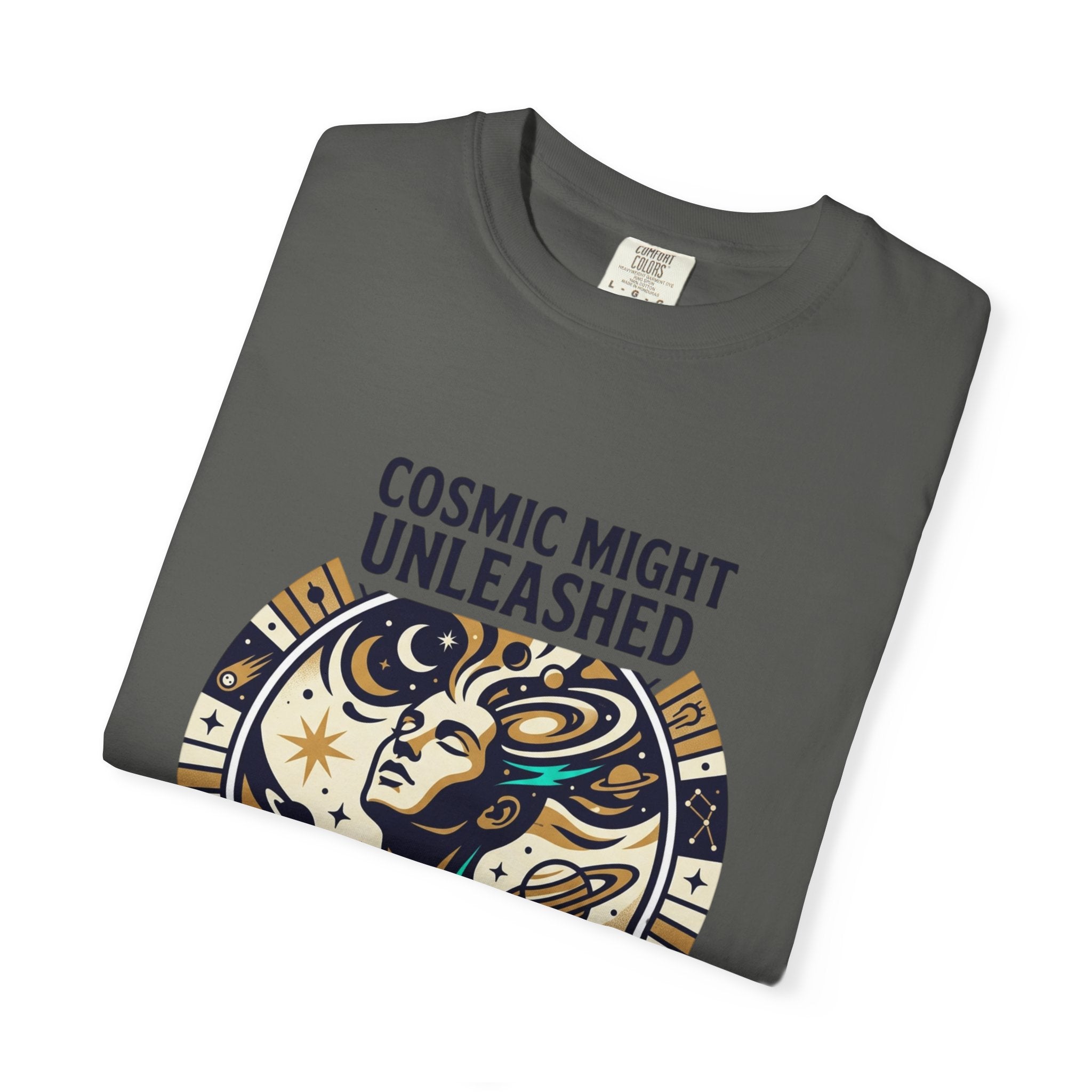 PRB Starforged Flex Cosmic Might Unleashed Graphic T-Shirt — Celestial Stag Astrology Tee by Power Runs Black